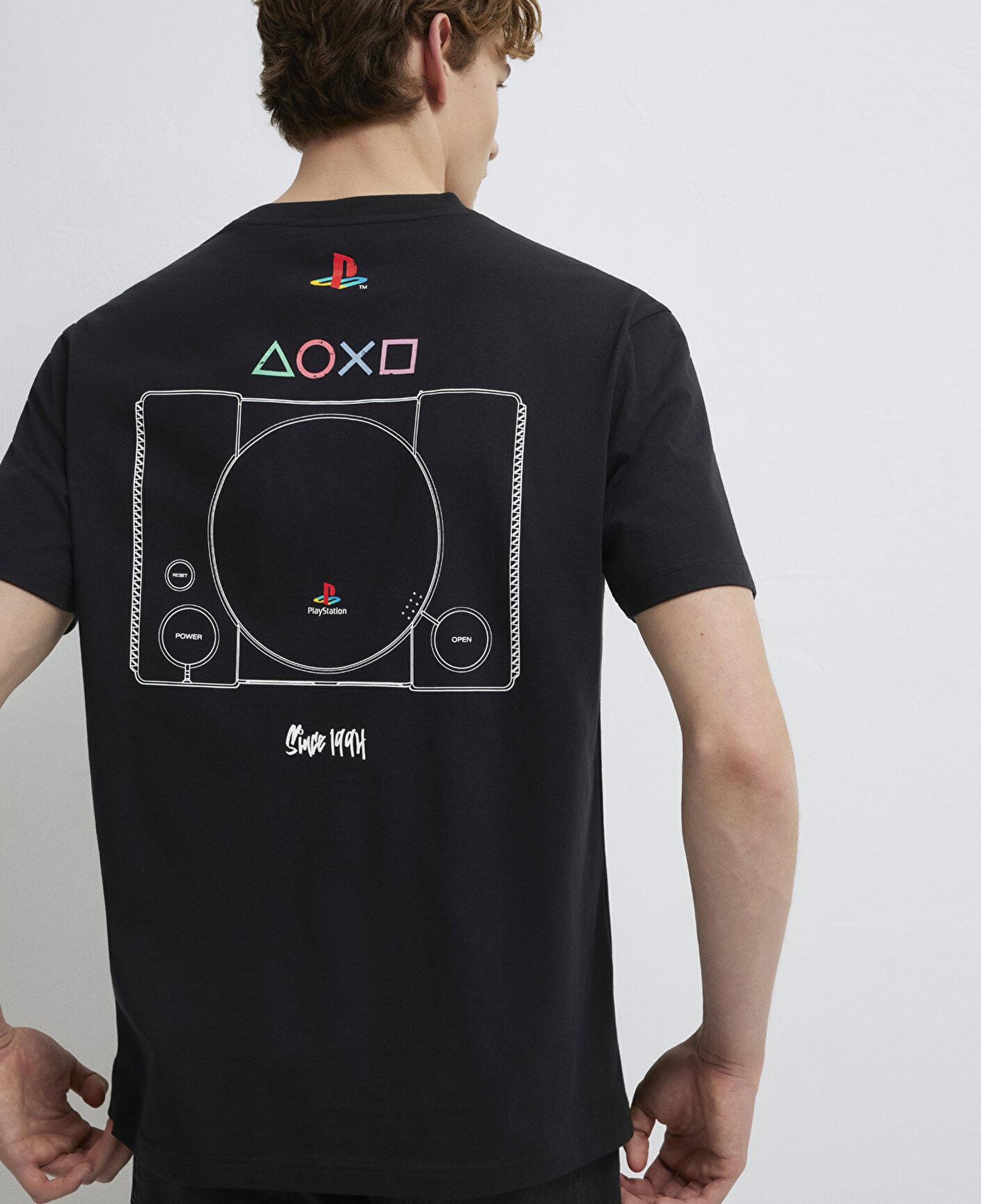 Mavi Baskılı Siyah Tişört Loose Fit / Bol Rahat Kesim 0613187-900