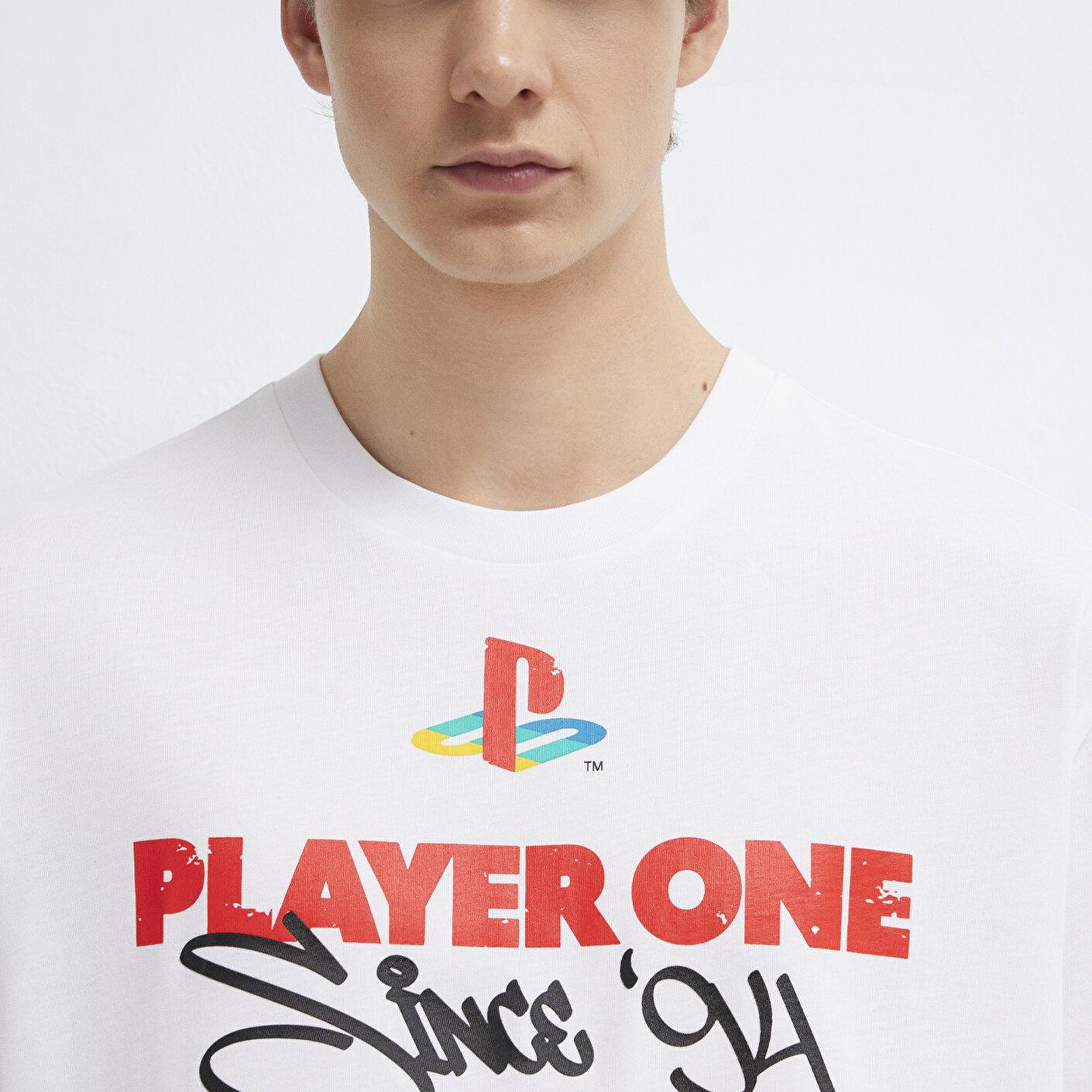 Mavi Player One Baskılı Beyaz Tişört Loose Fit / Bol Rahat Kesim 0613185-620