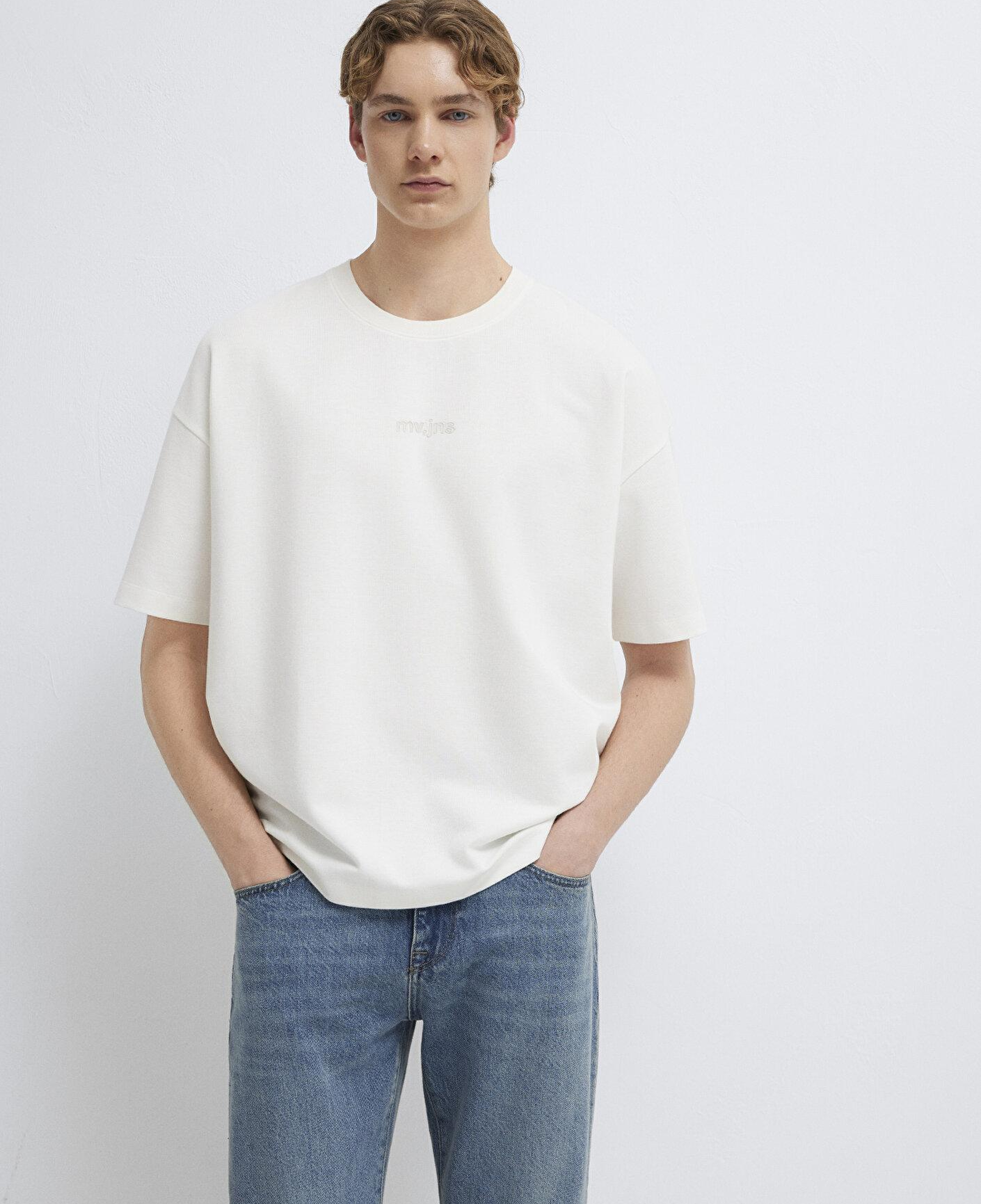 Mavi MVJNS Logo Baskılı Ekru Tişört Boxy Fit 0613306-70057