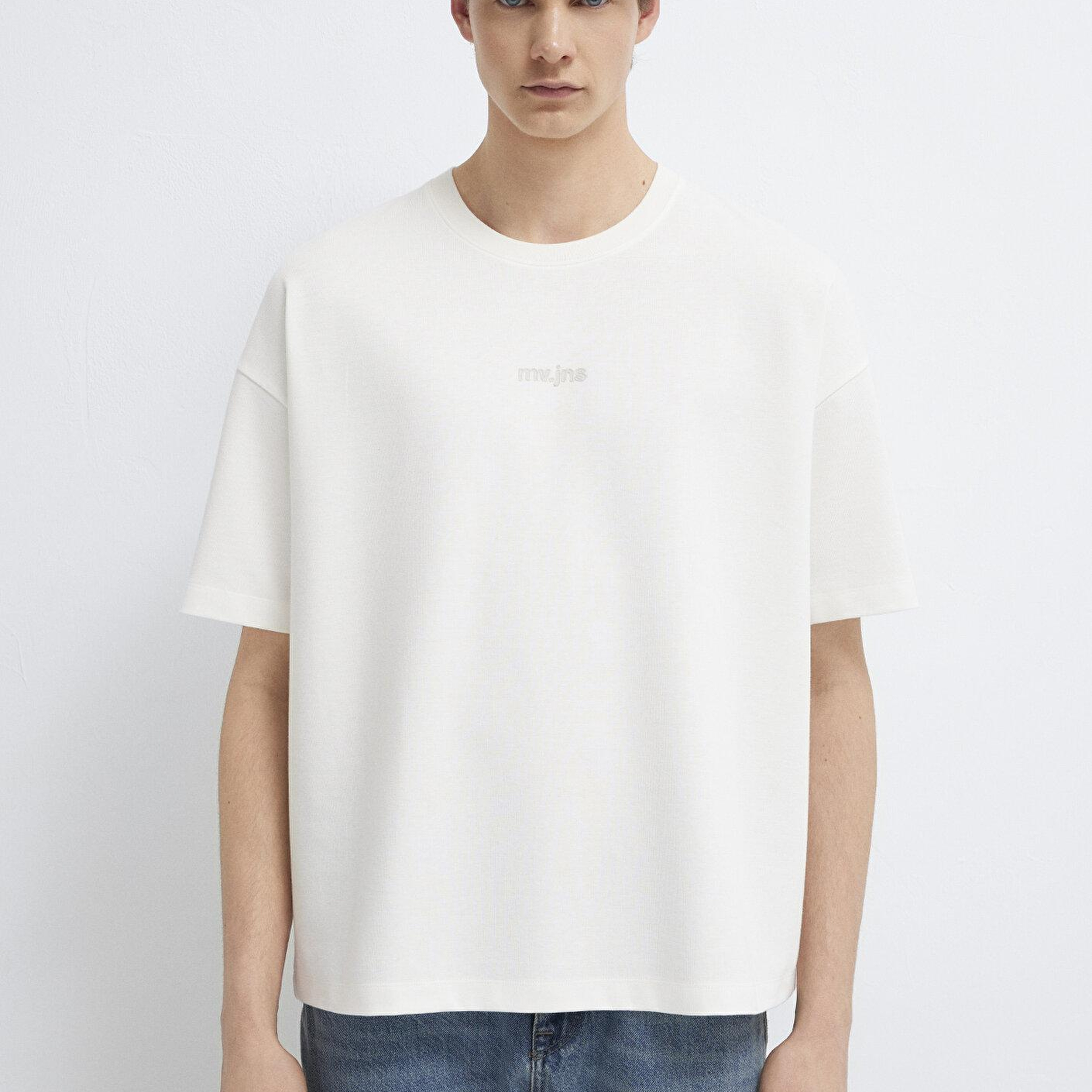 Mavi MVJNS Logo Baskılı Ekru Tişört Boxy Fit 0613306-70057