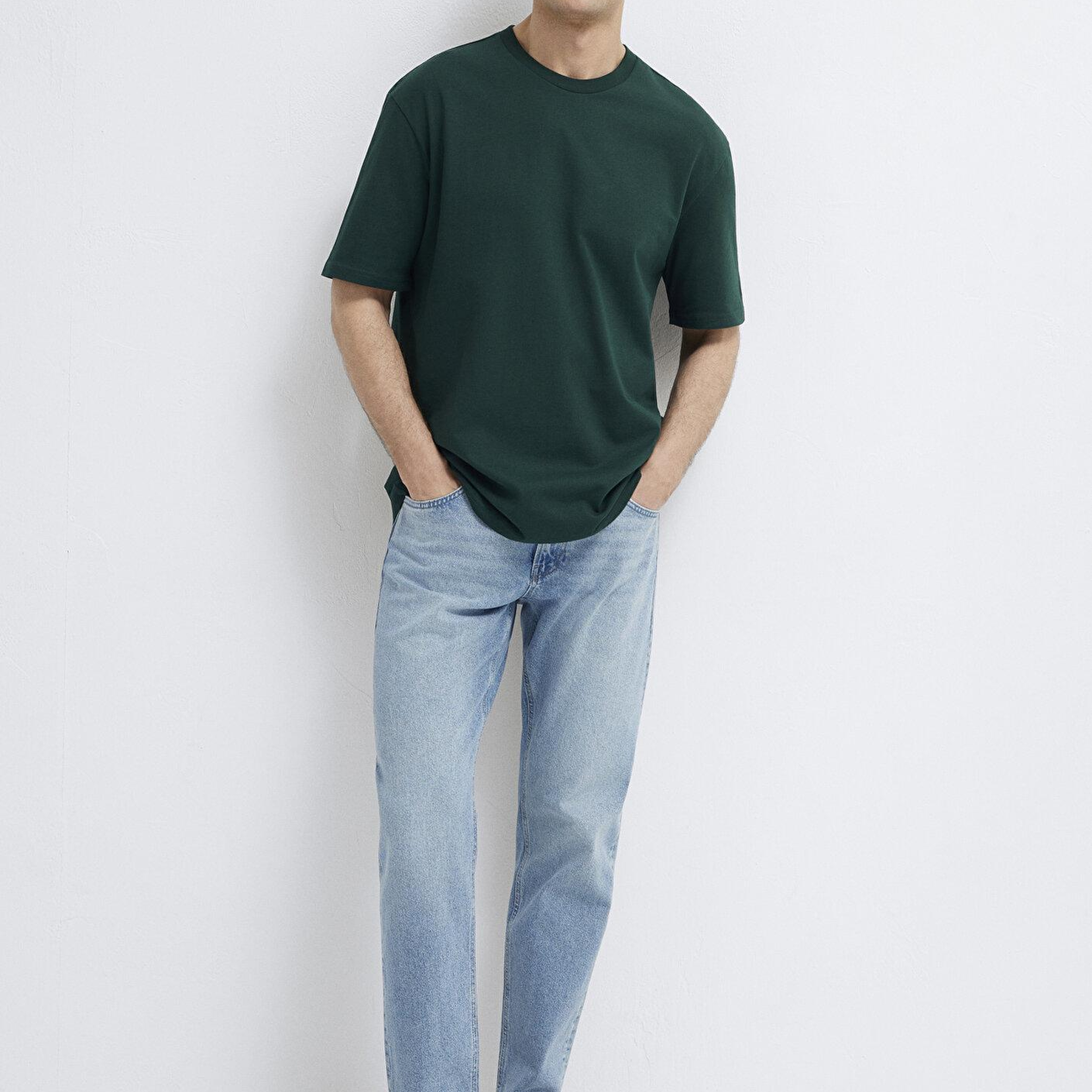 Mavi Yeşil Basic Tişört Loose Fit / Bol Rahat Kesim 0611924-85173