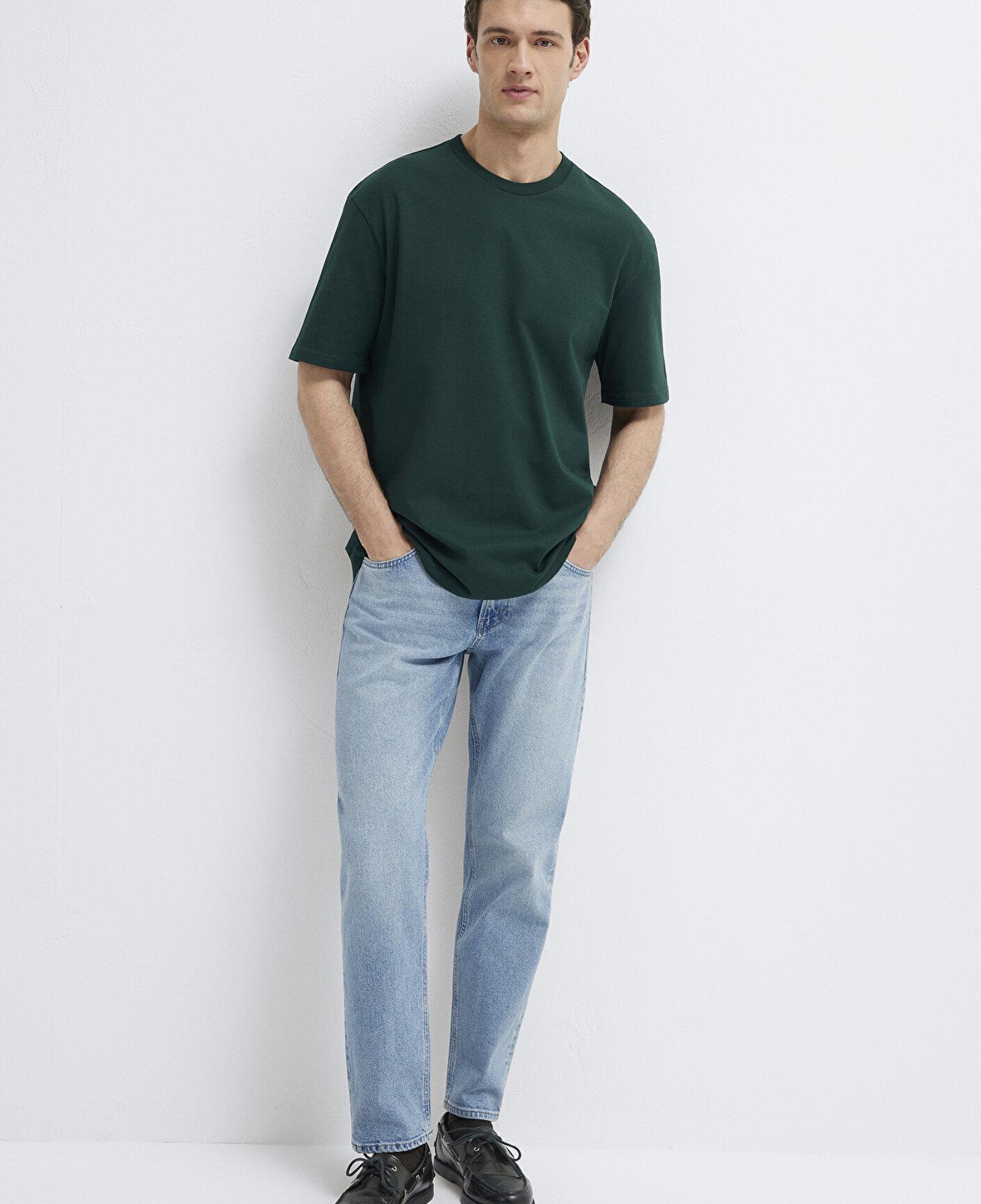 Mavi Yeşil Basic Tişört Loose Fit / Bol Rahat Kesim 0611924-85173