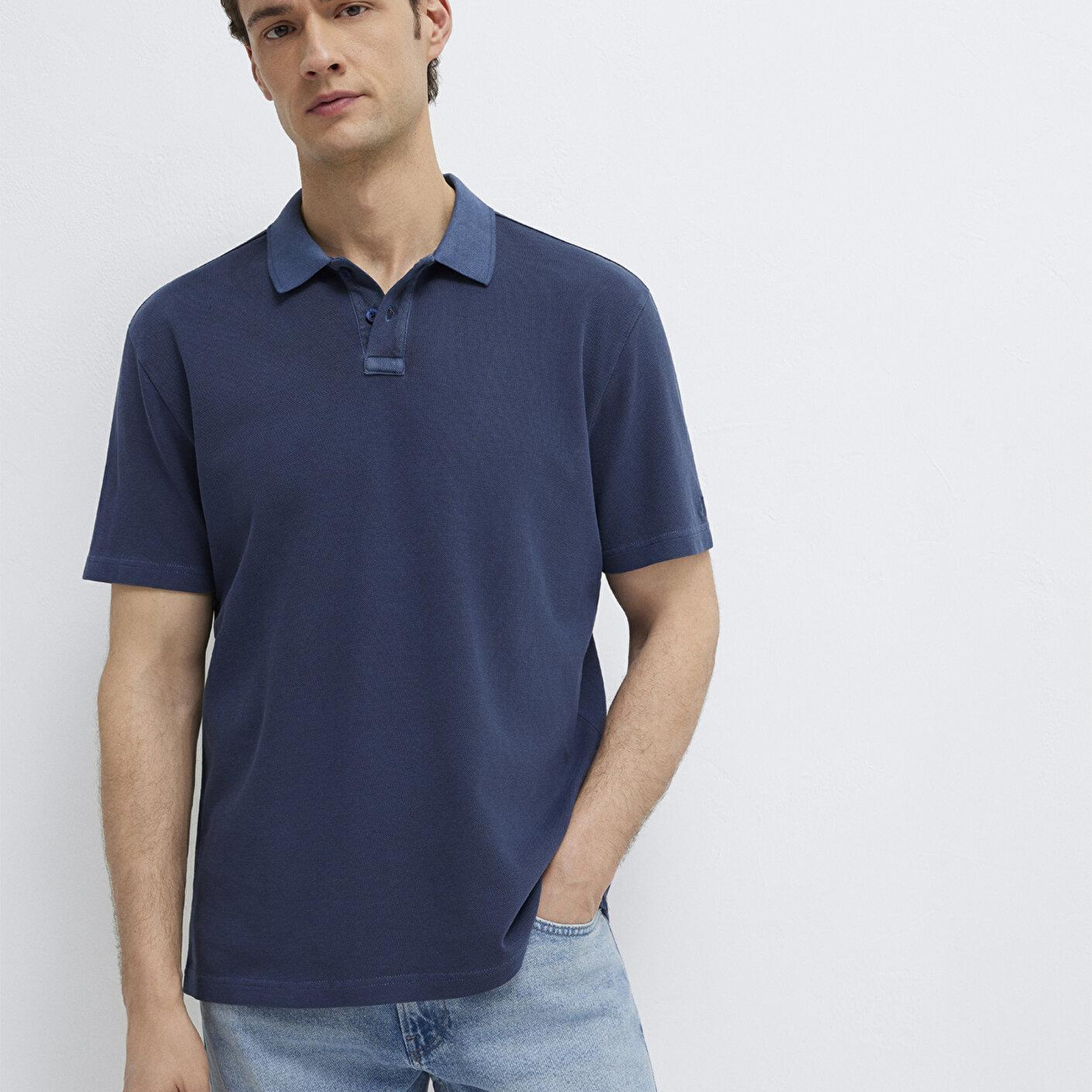 Mavi Lacivert Polo Tişört Loose Fit / Bol Rahat Kesim 0613311-70497