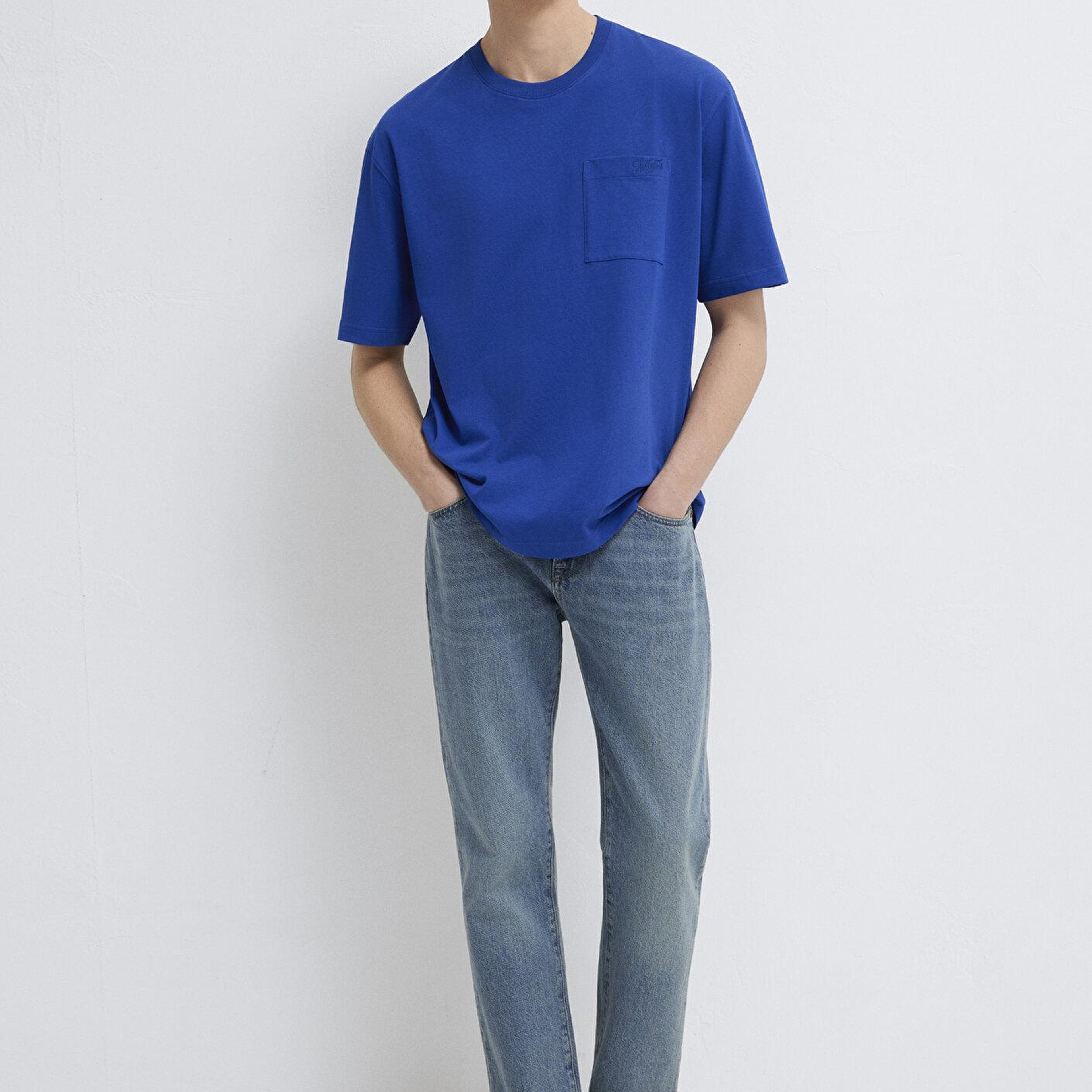 Mavi MVJNS Nakış Detaylı Mavi Tişört Relaxed Fit / Rahat Kesim 0613329-70907