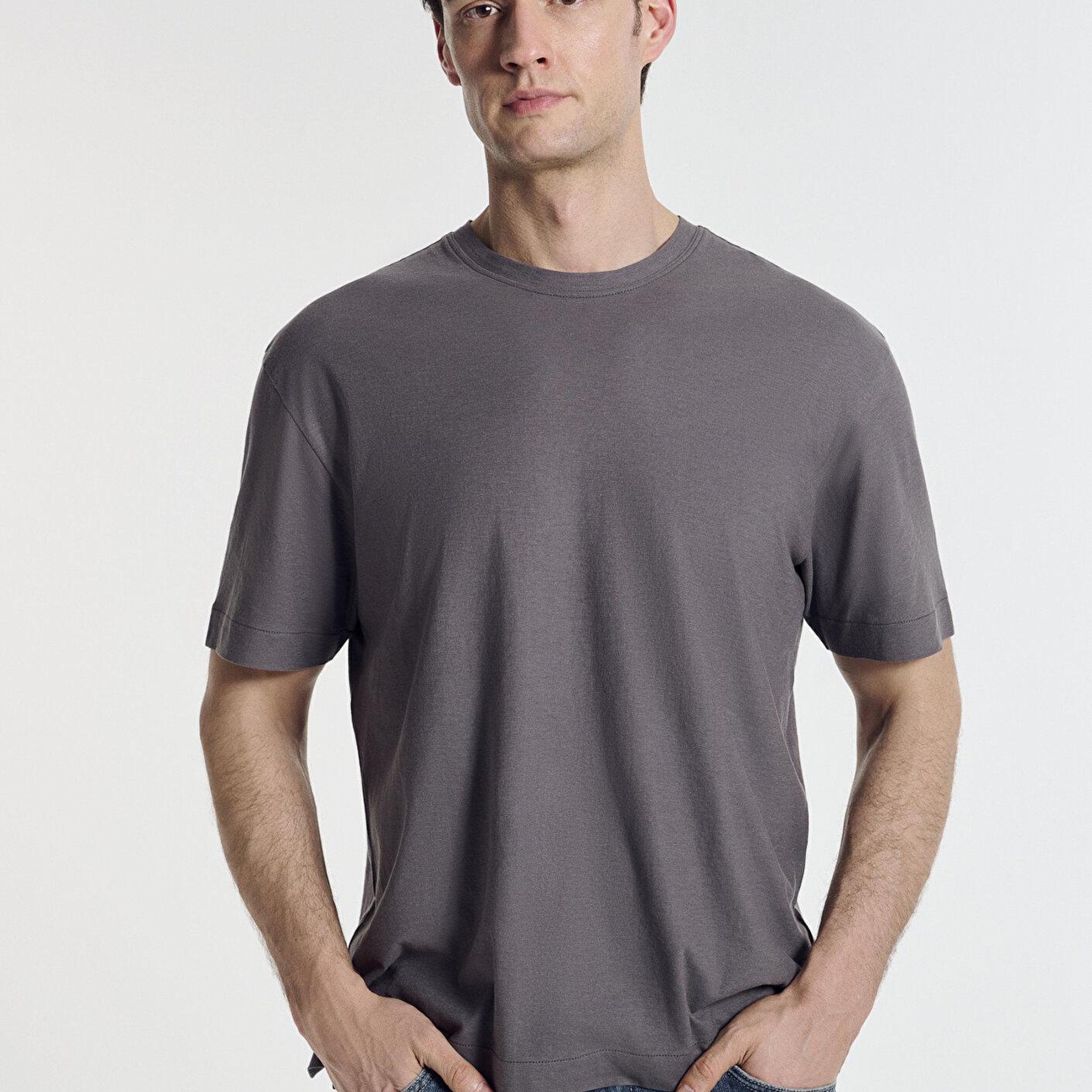 Mavi Antrasit Basic Tişört Loose Fit / Bol Rahat Kesim 0613338-90721