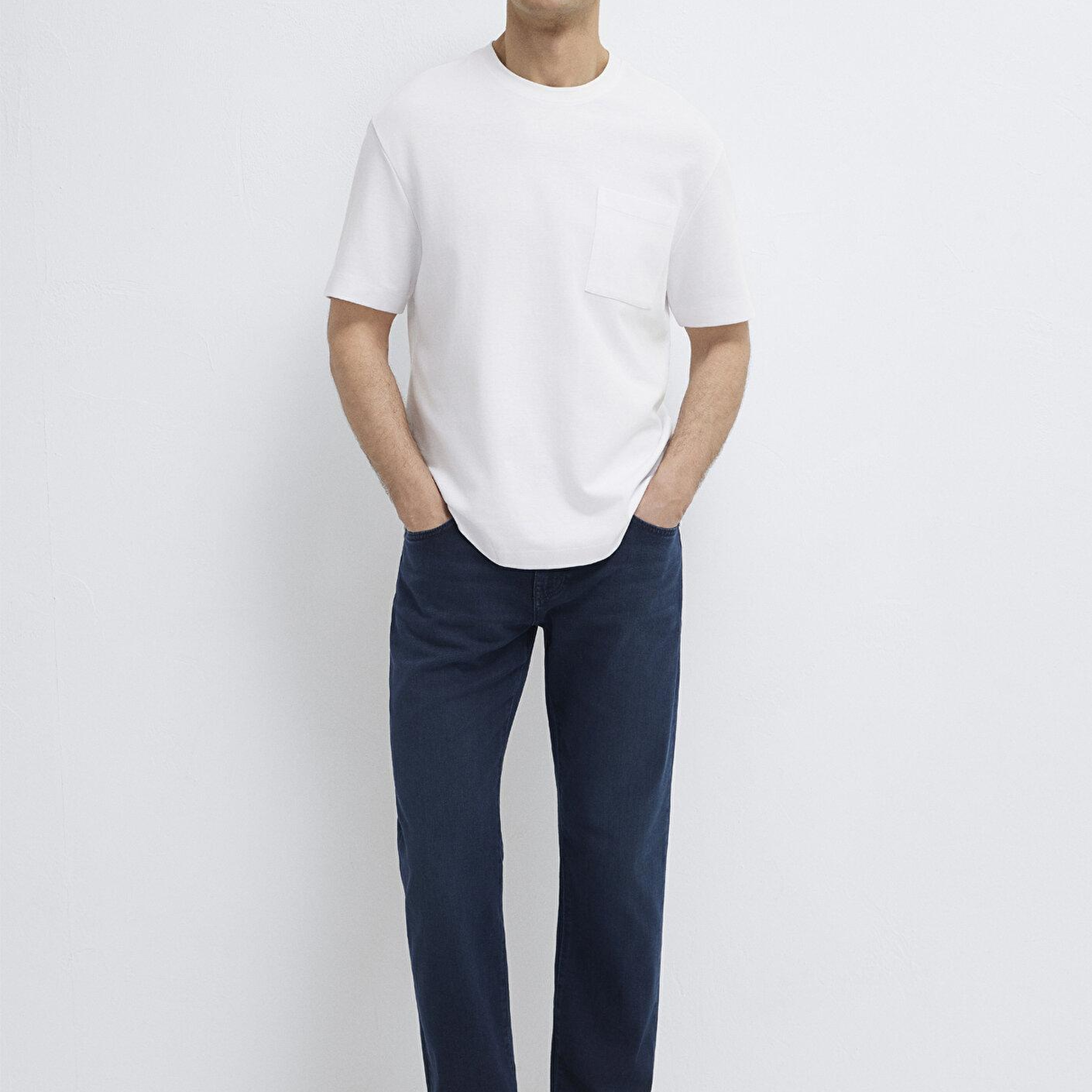 Mavi Beyaz Basic Tişört Loose Fit / Bol Rahat Kesim 0613339-620