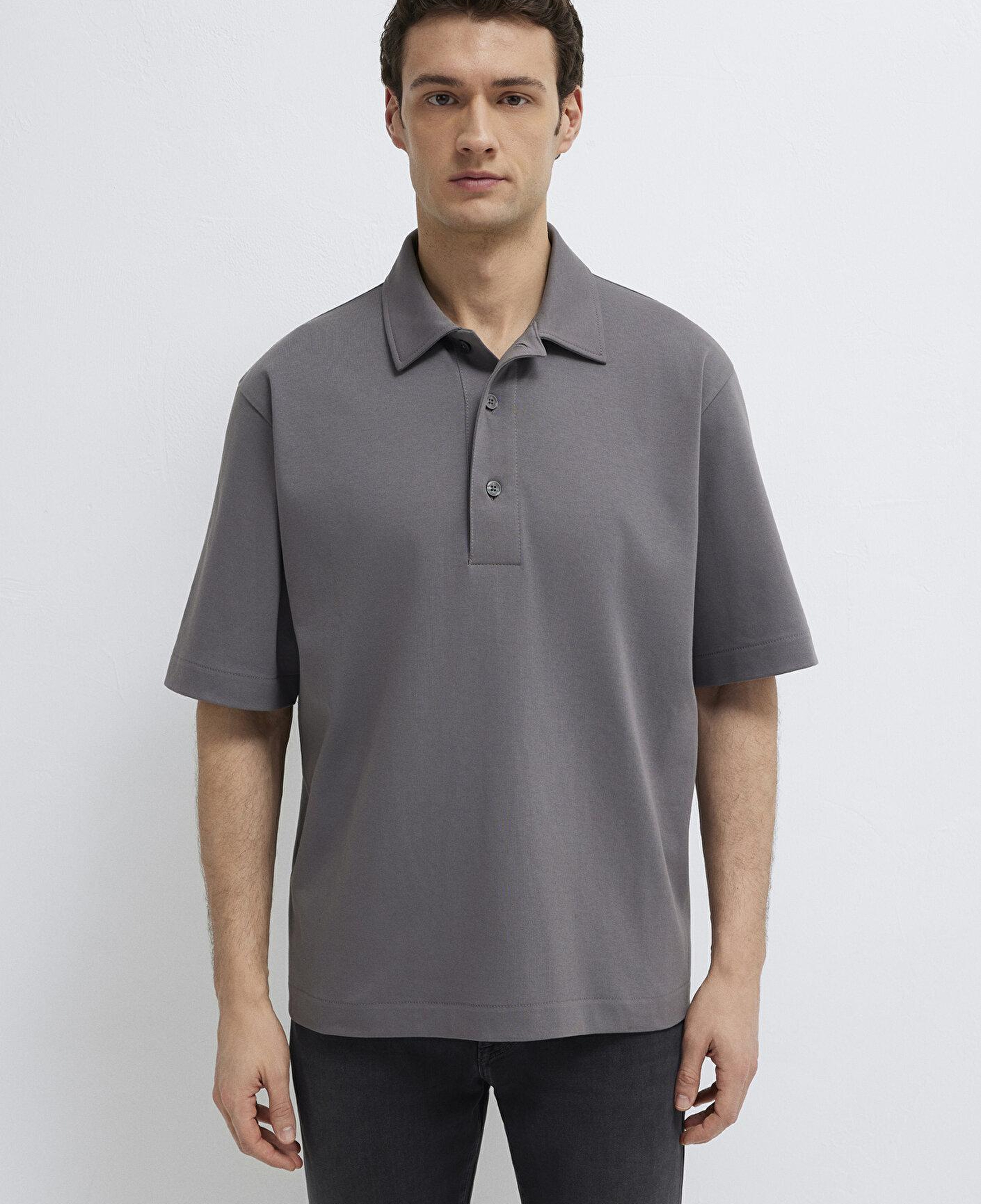 Mavi Antrasit Polo Tişört Loose Fit / Bol Rahat Kesim 0613344-90721