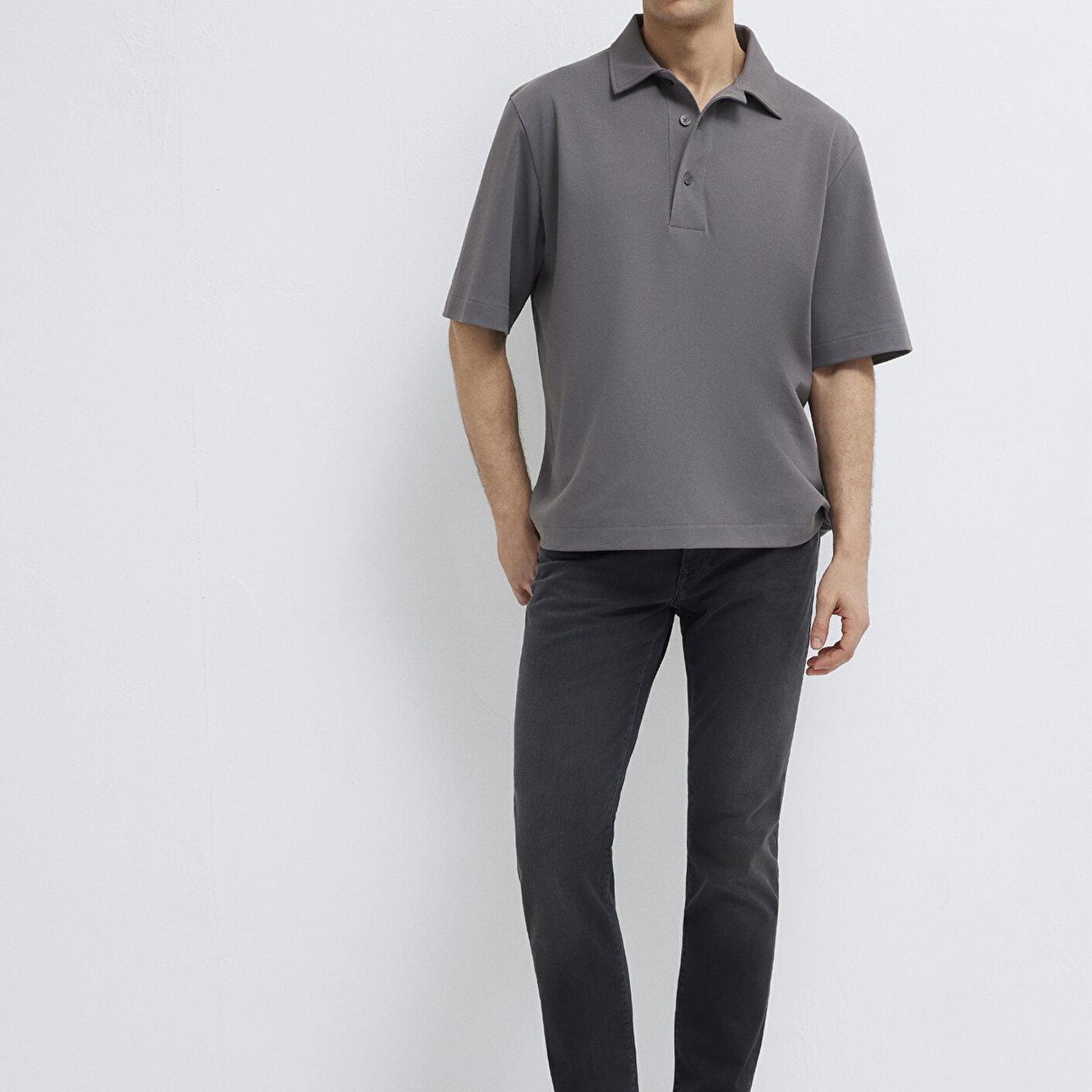 Mavi Antrasit Polo Tişört Loose Fit / Bol Rahat Kesim 0613344-90721