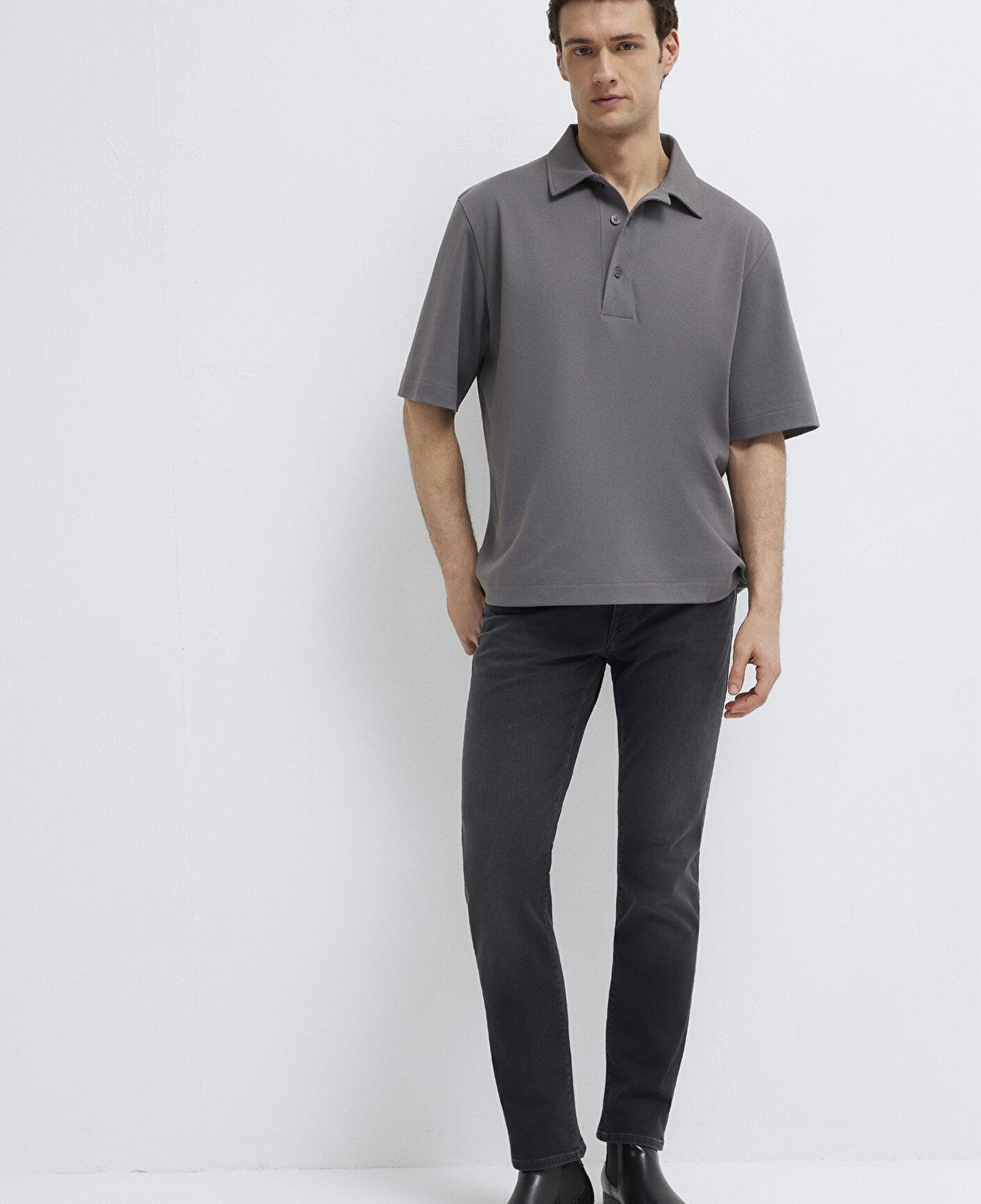 Mavi Antrasit Polo Tişört Loose Fit / Bol Rahat Kesim 0613344-90721