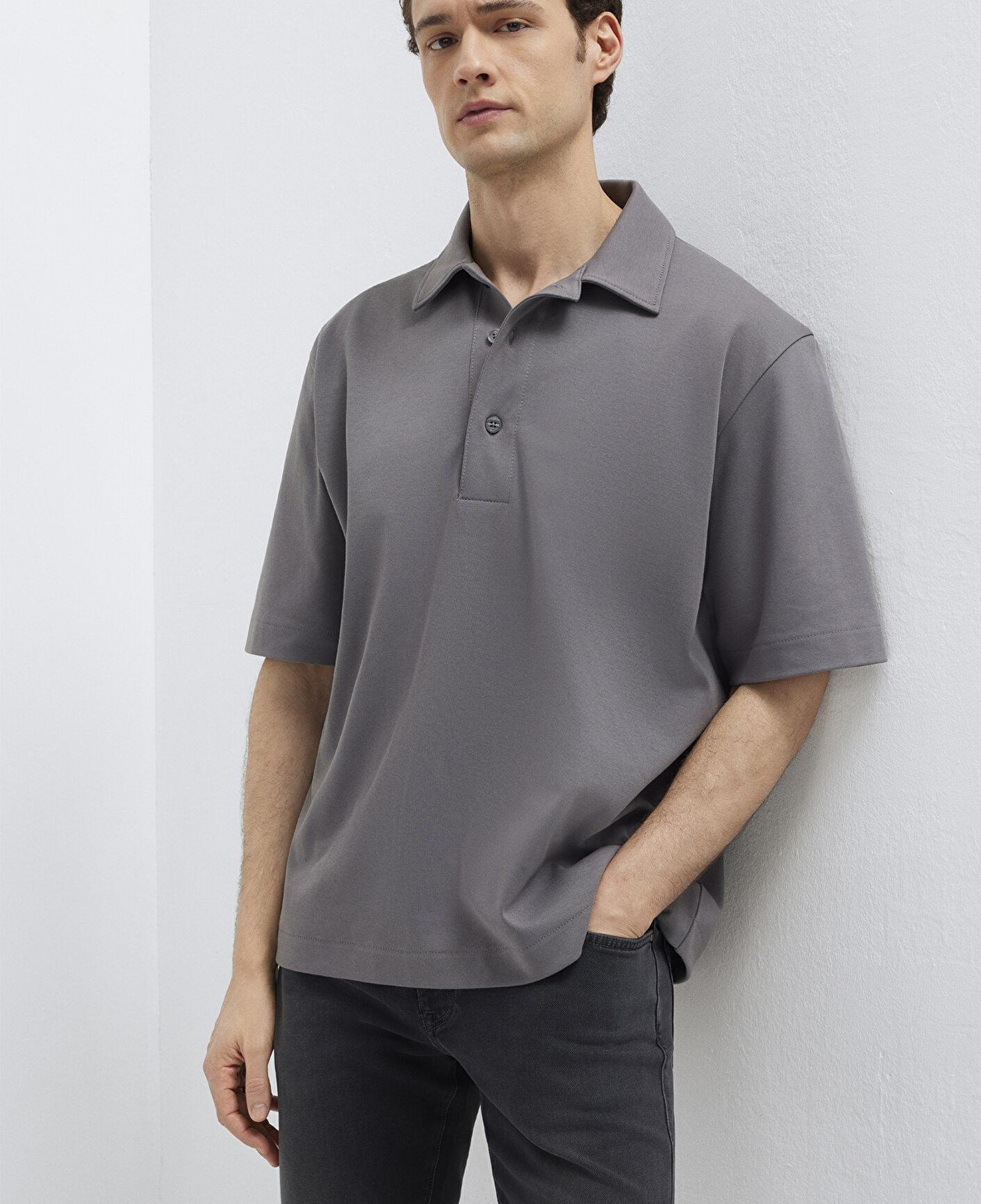 Mavi Antrasit Polo Tişört Loose Fit / Bol Rahat Kesim 0613344-90721