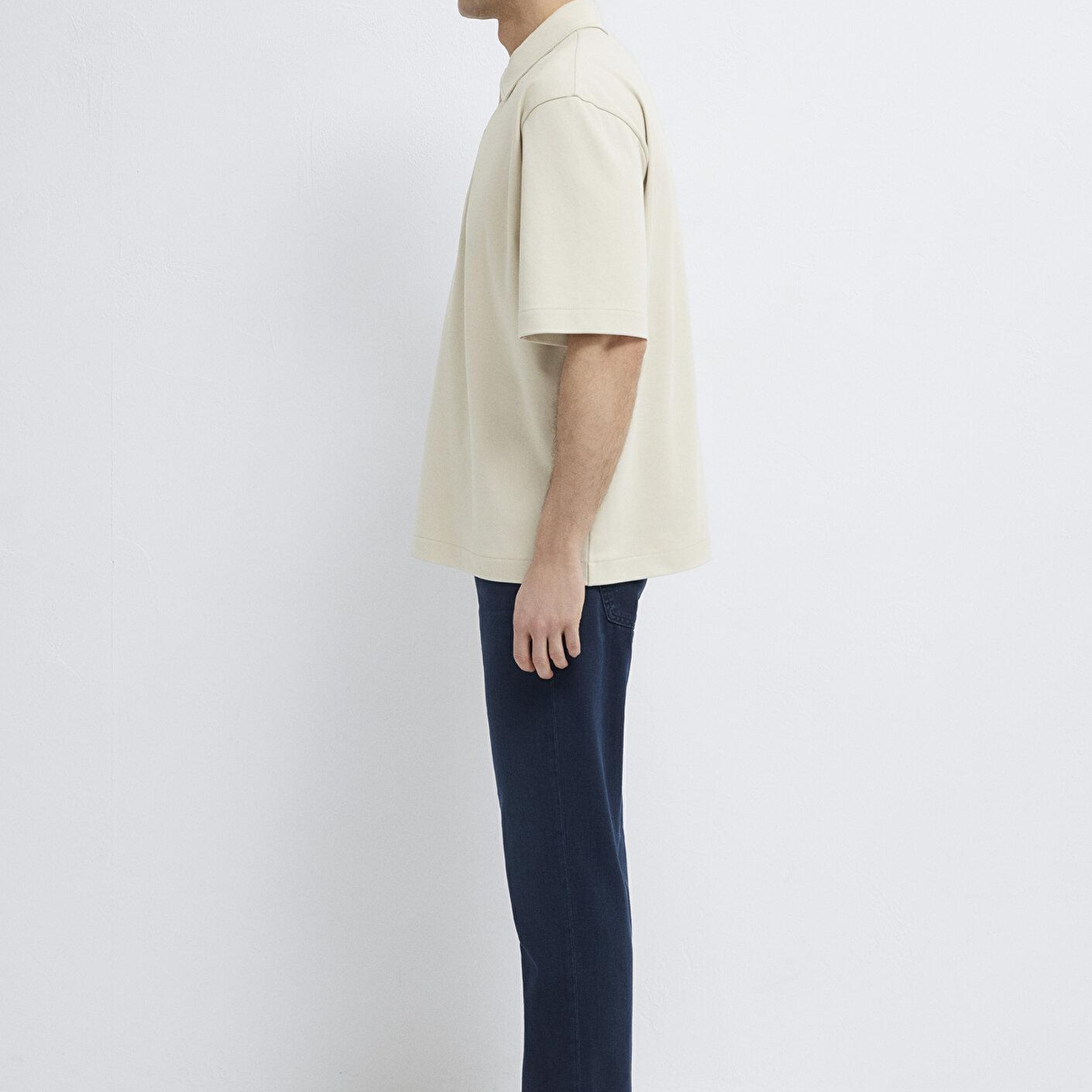 Mavi Gri Polo Tişört Loose Fit / Bol Rahat Kesim 0613344-70144