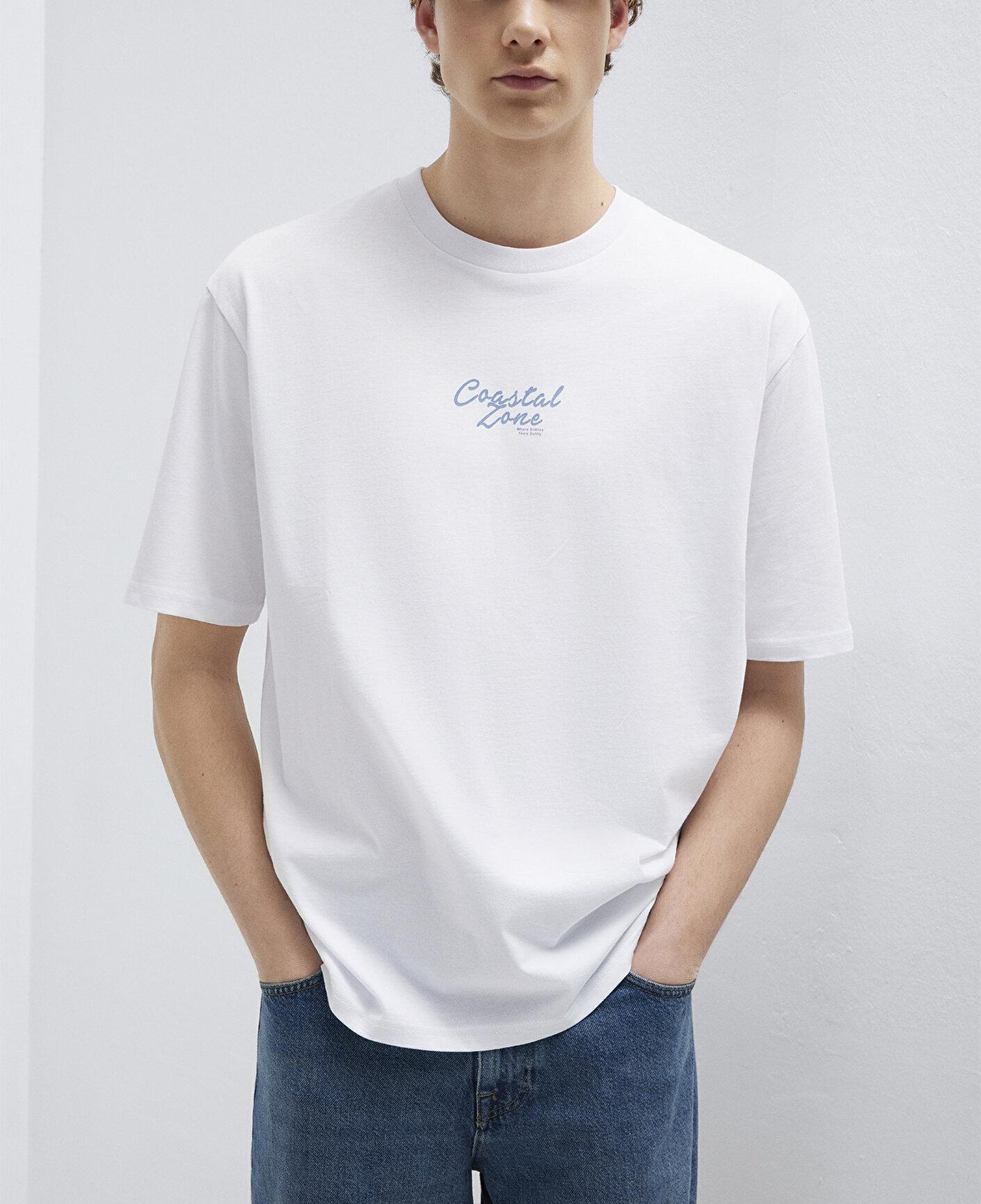 Mavi Baskılı Beyaz Tişört Relaxed Fit / Rahat Kesim 0613290-620