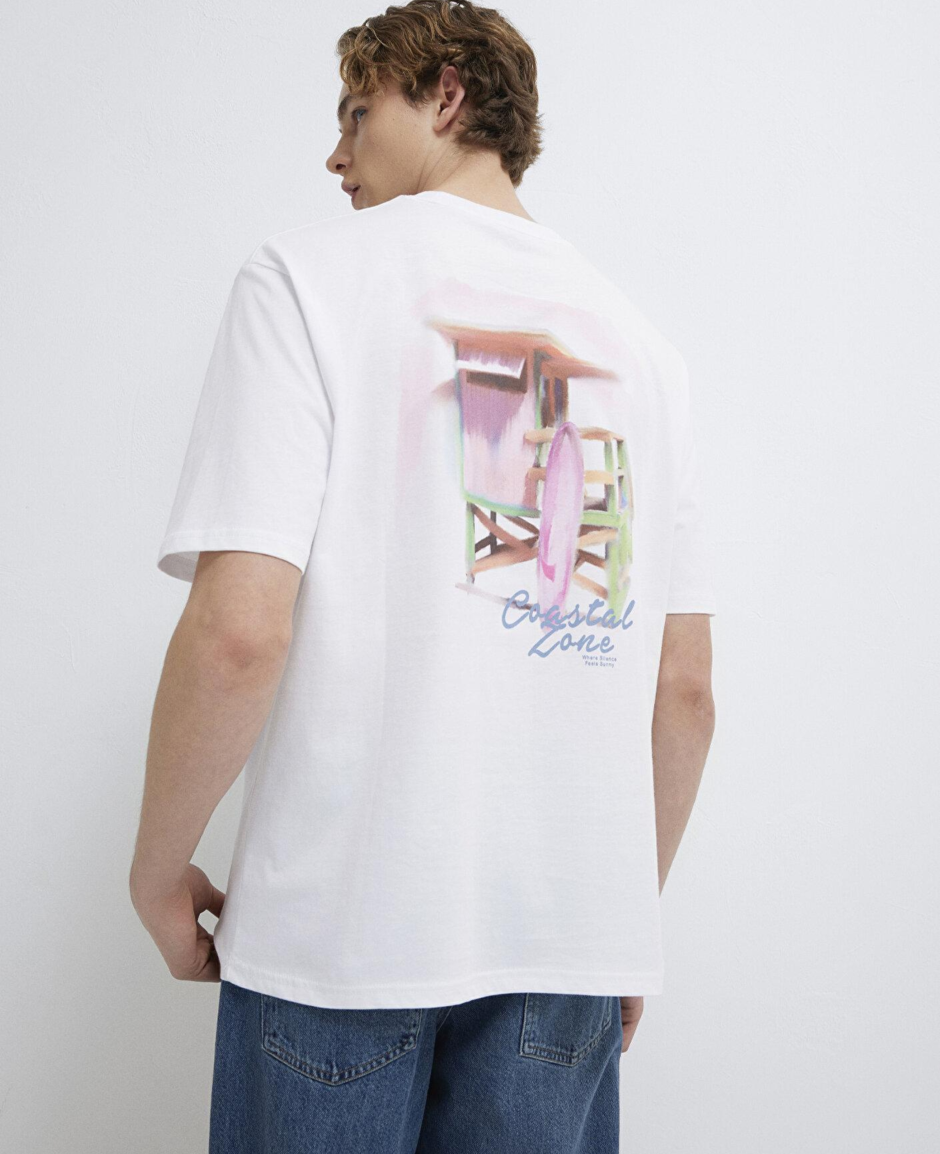 Mavi Baskılı Beyaz Tişört Relaxed Fit / Rahat Kesim 0613290-620