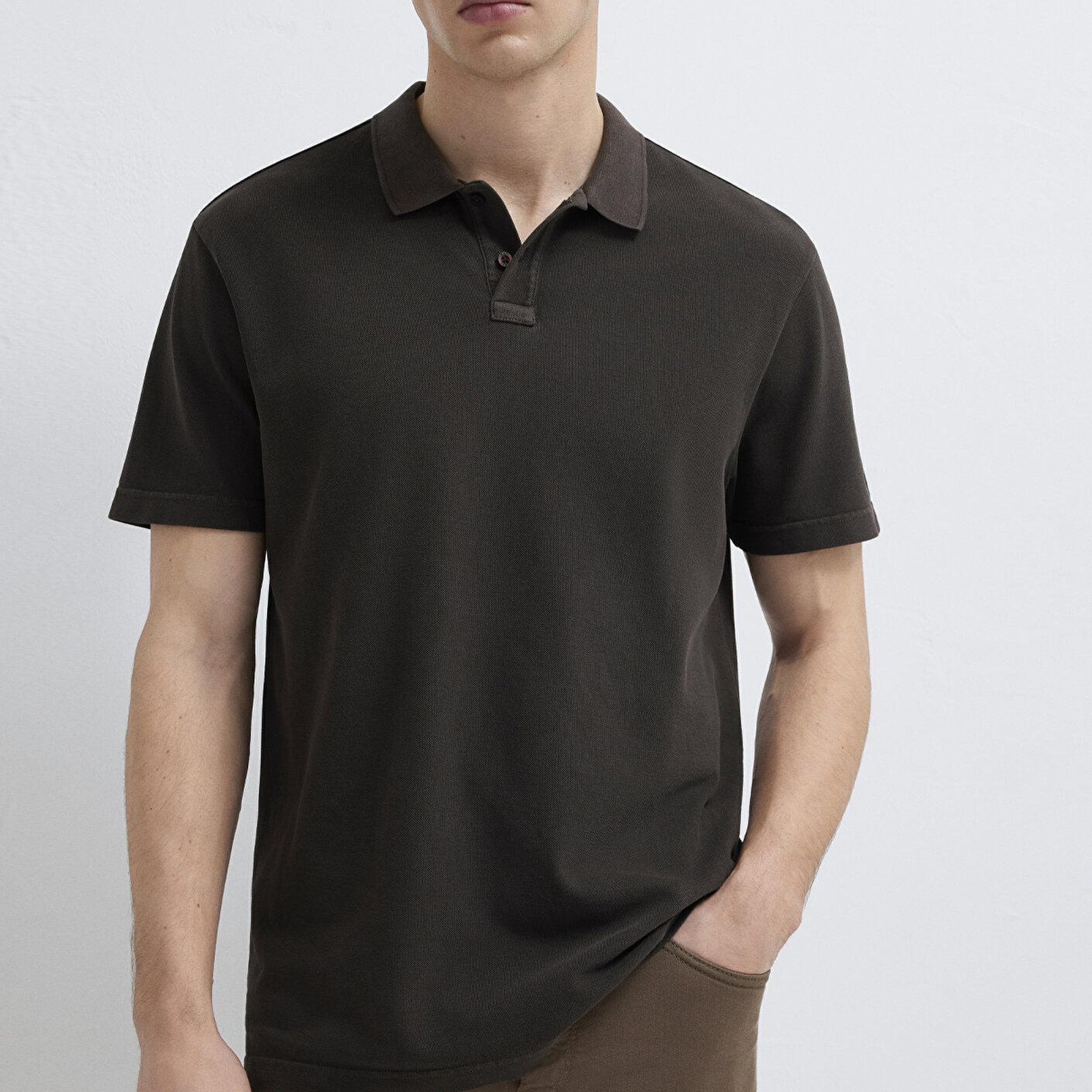 Mavi Kahverengi Polo Tişört Loose Fit / Bol Rahat Kesim 0613311-70219