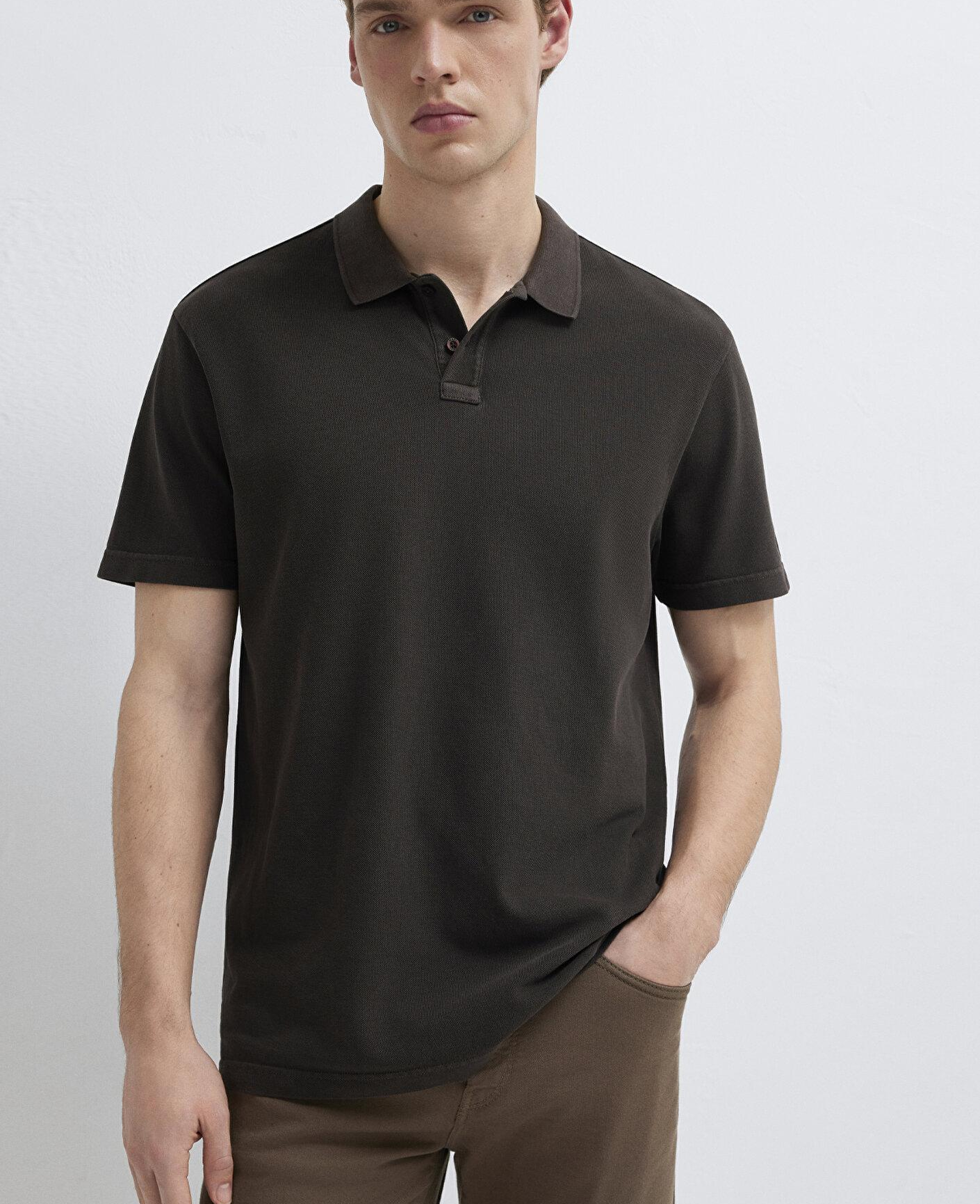 Mavi Kahverengi Polo Tişört Loose Fit / Bol Rahat Kesim 0613311-70219