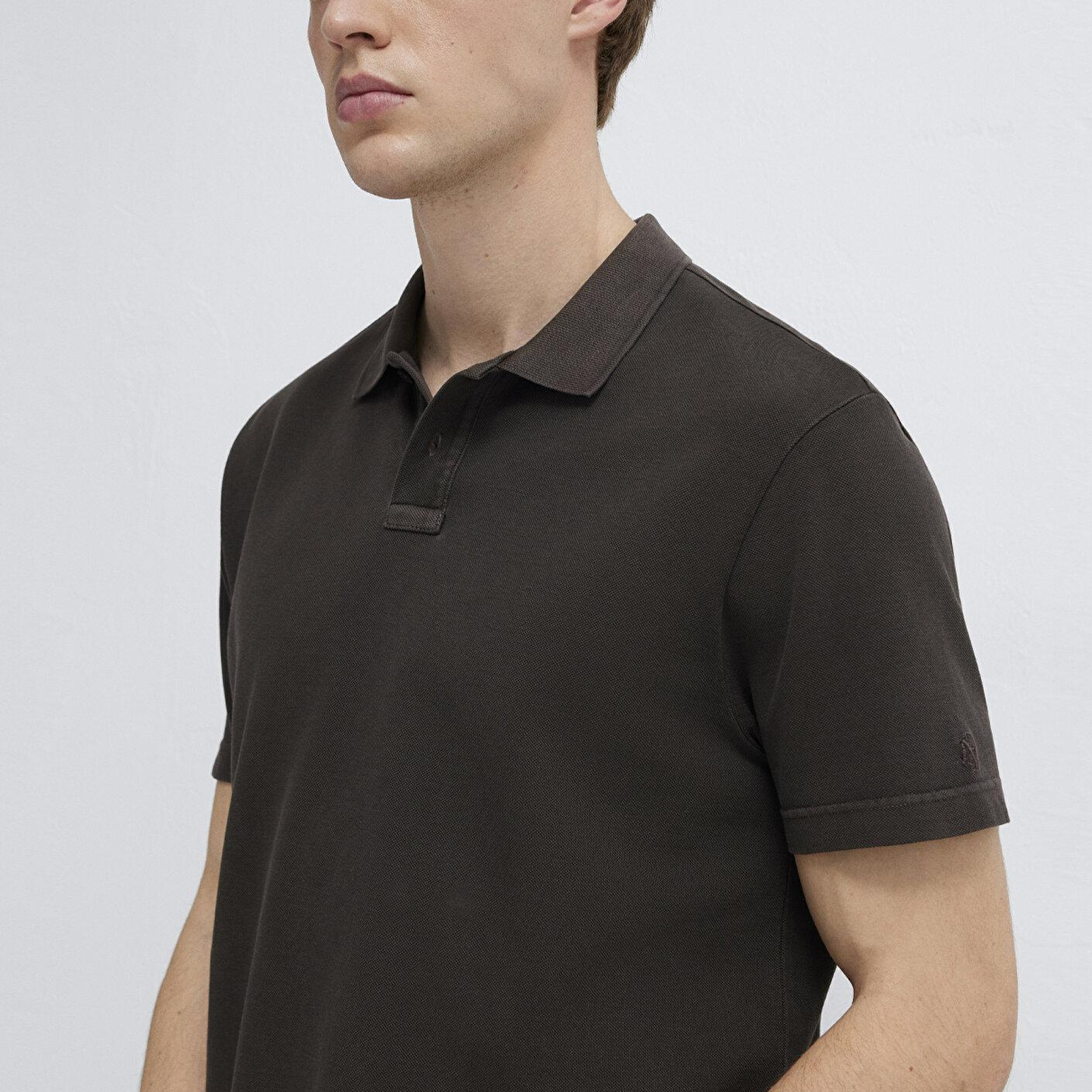 Mavi Kahverengi Polo Tişört Loose Fit / Bol Rahat Kesim 0613311-70219