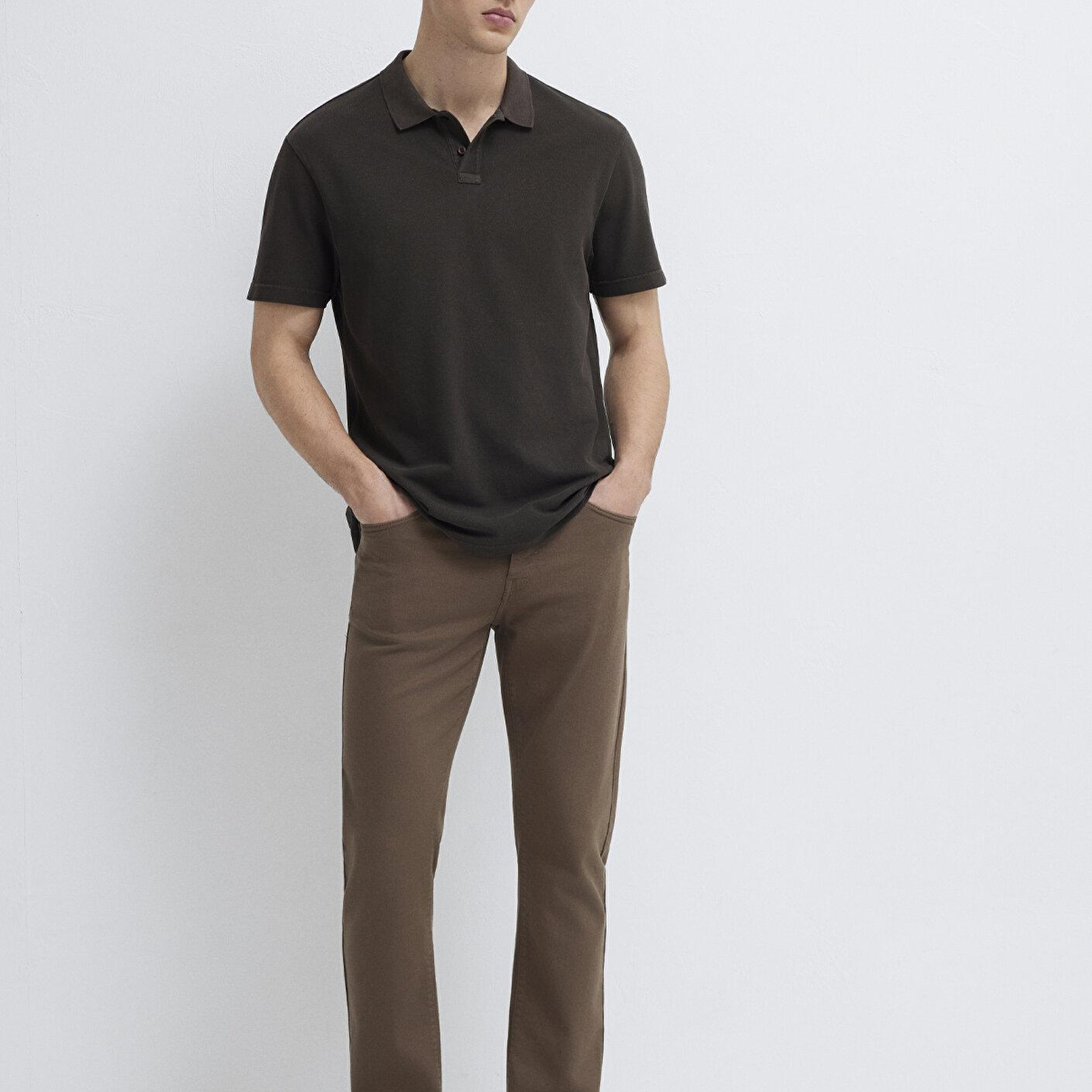 Mavi Kahverengi Polo Tişört Loose Fit / Bol Rahat Kesim 0613311-70219