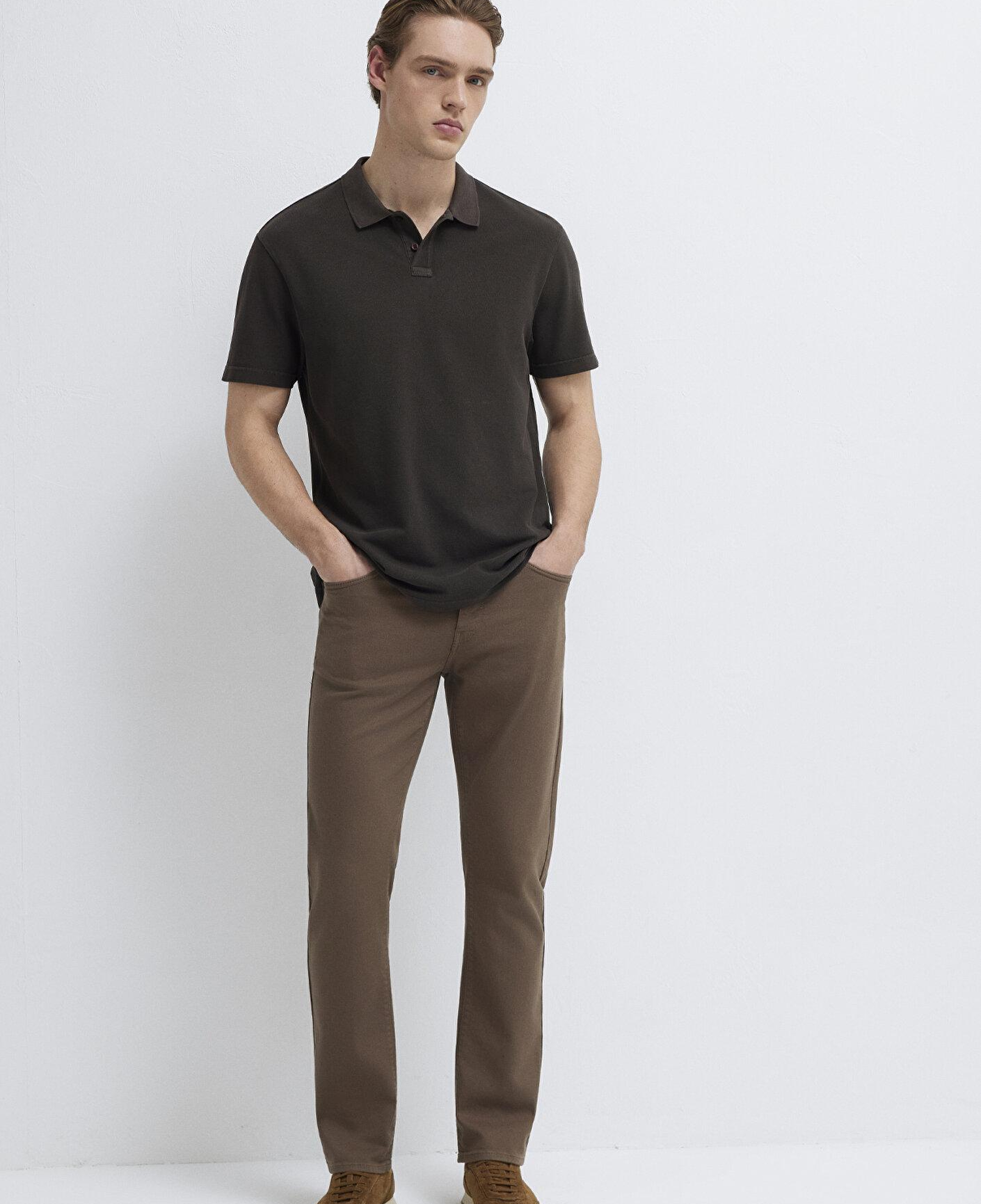 Mavi Kahverengi Polo Tişört Loose Fit / Bol Rahat Kesim 0613311-70219