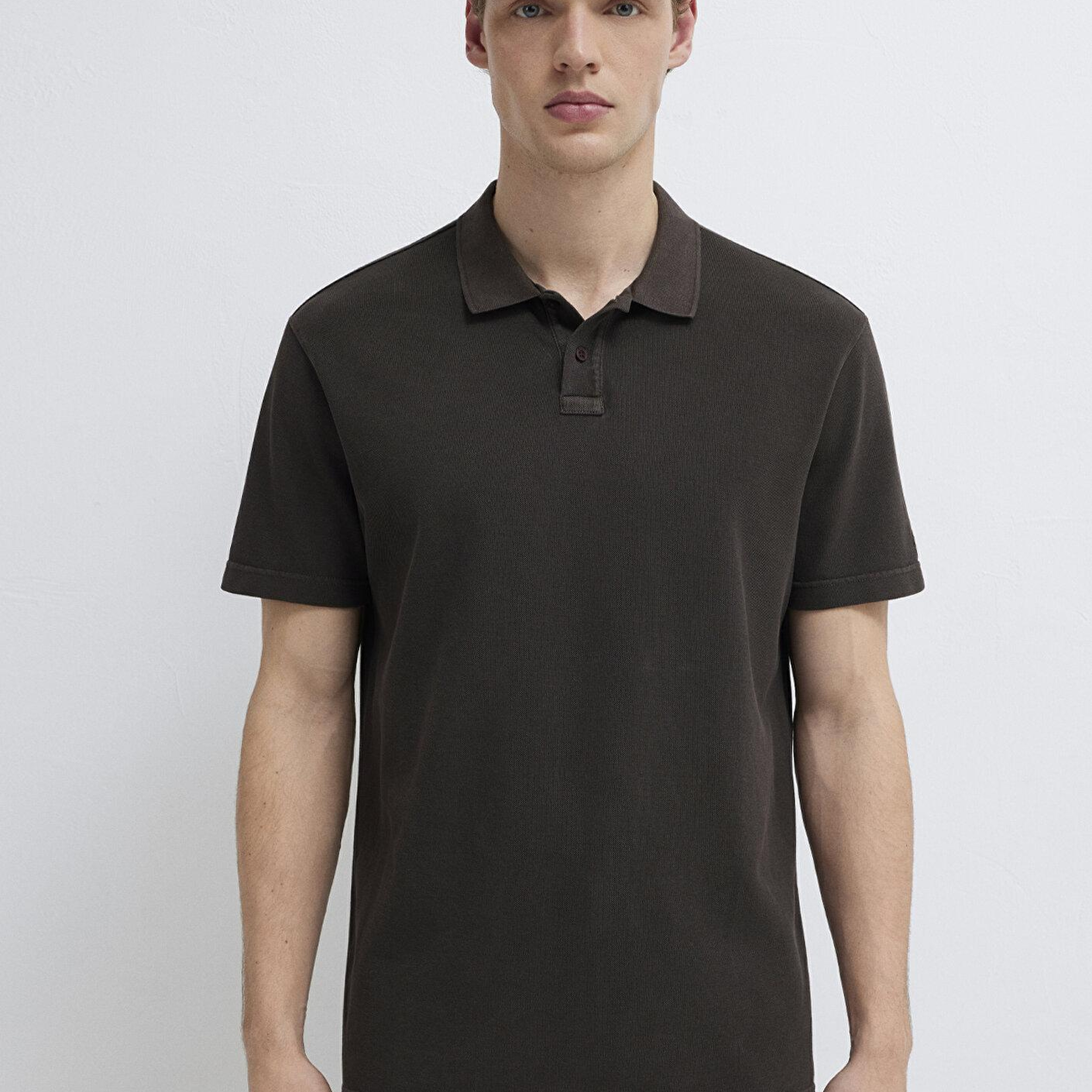 Mavi Kahverengi Polo Tişört Loose Fit / Bol Rahat Kesim 0613311-70219