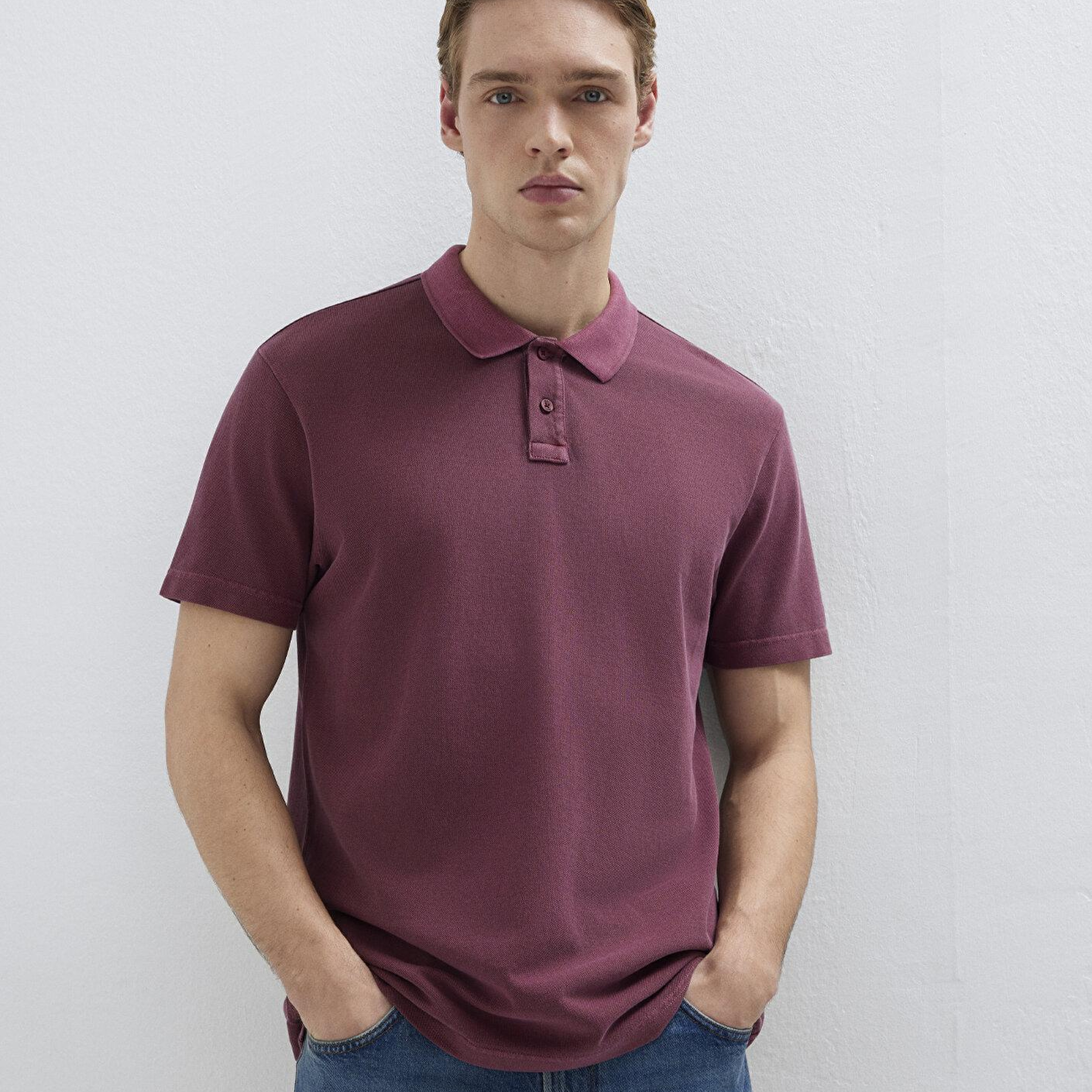 Mavi Bordo Polo Tişört Loose Fit / Bol Rahat Kesim 0613311-70426