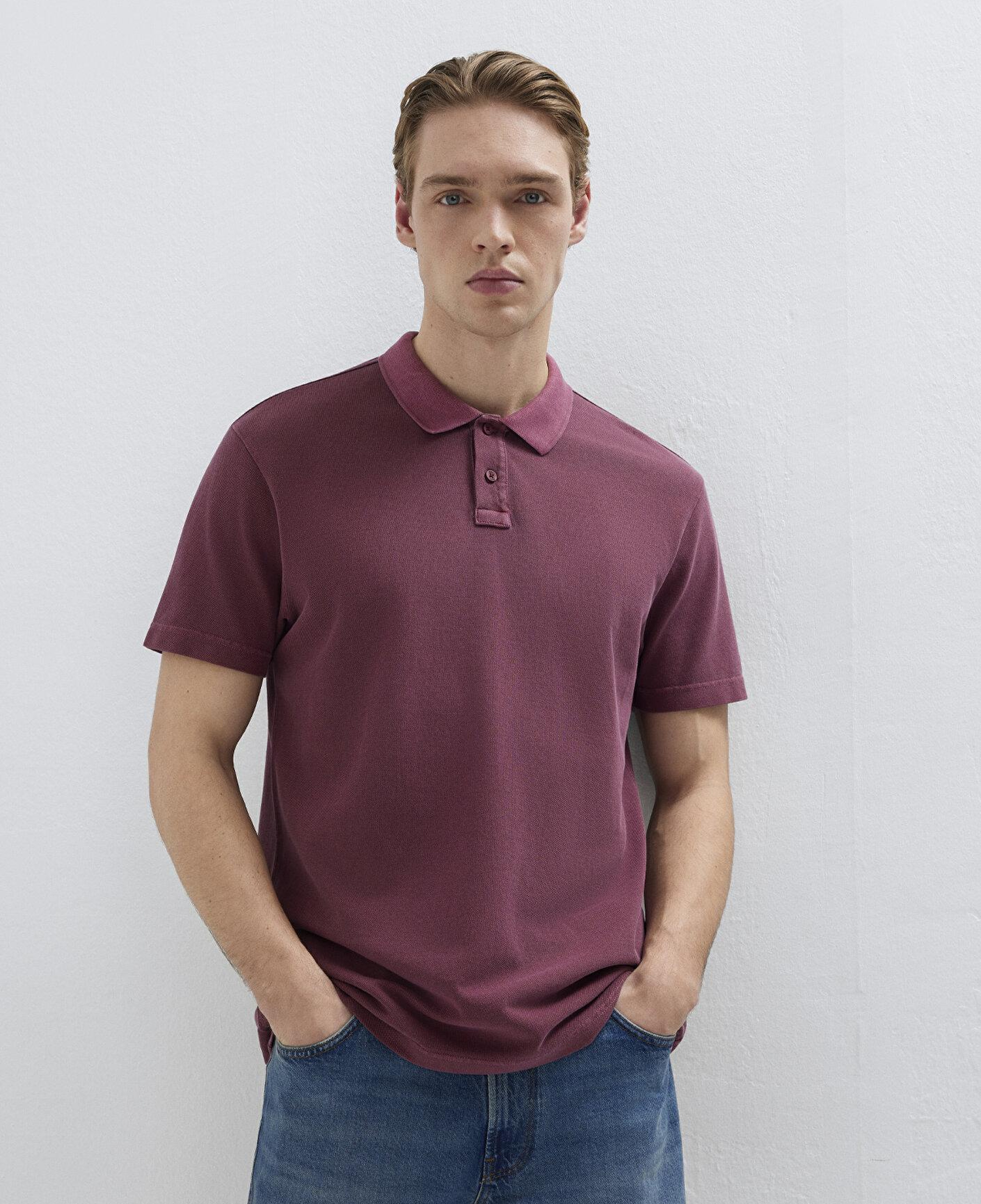 Mavi Bordo Polo Tişört Loose Fit / Bol Rahat Kesim 0613311-70426