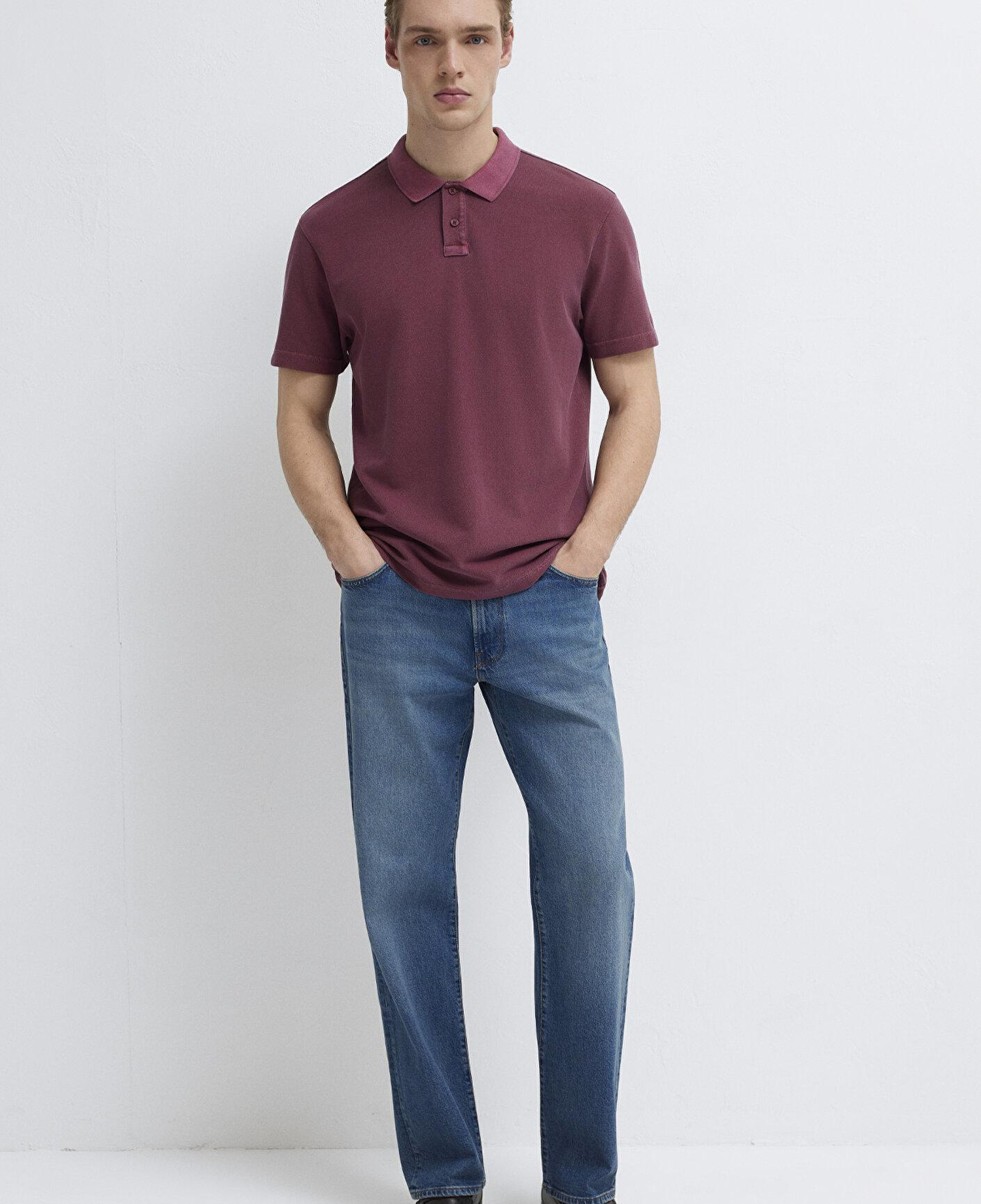 Mavi Bordo Polo Tişört Loose Fit / Bol Rahat Kesim 0613311-70426