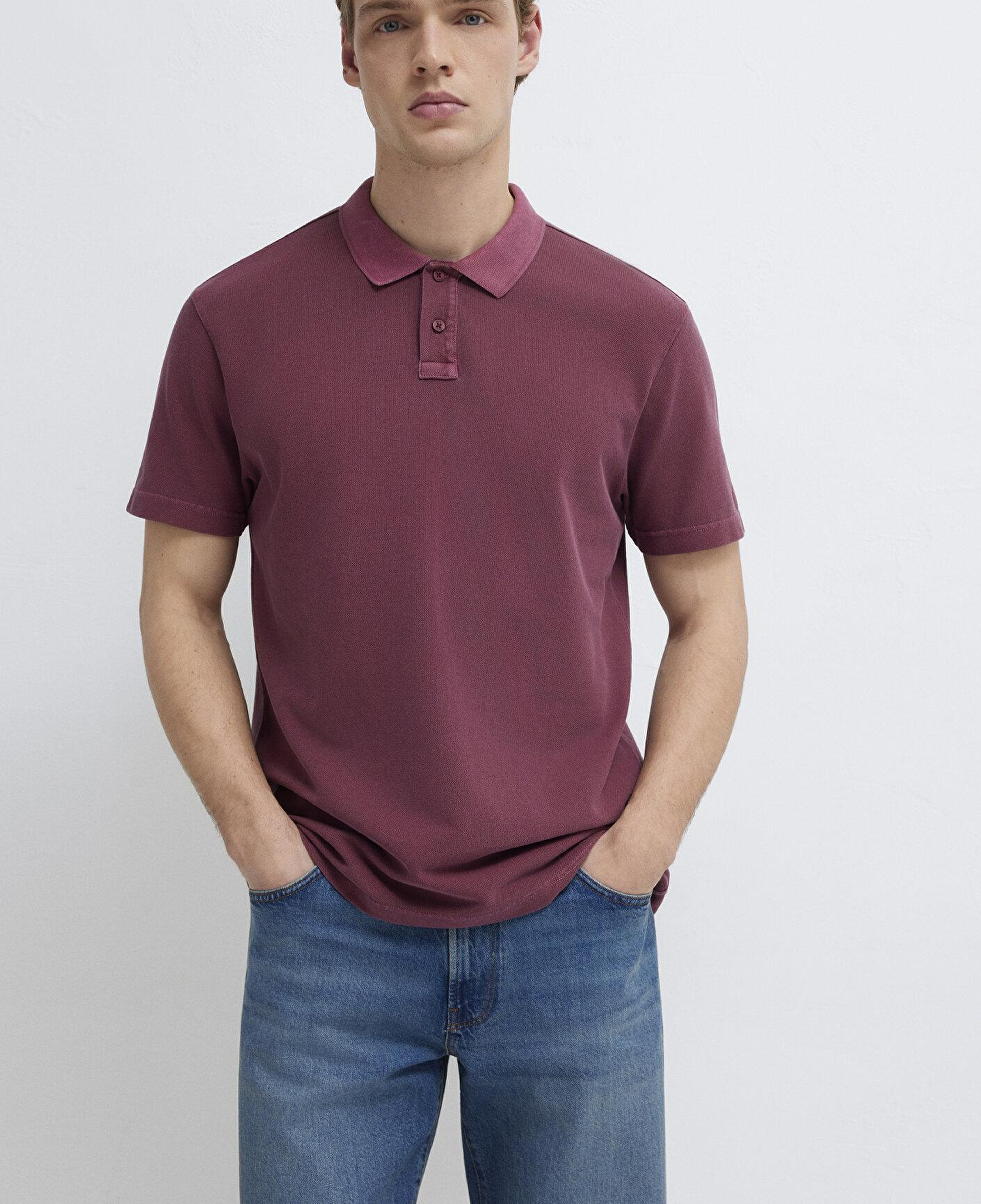 Mavi Bordo Polo Tişört Loose Fit / Bol Rahat Kesim 0613311-70426