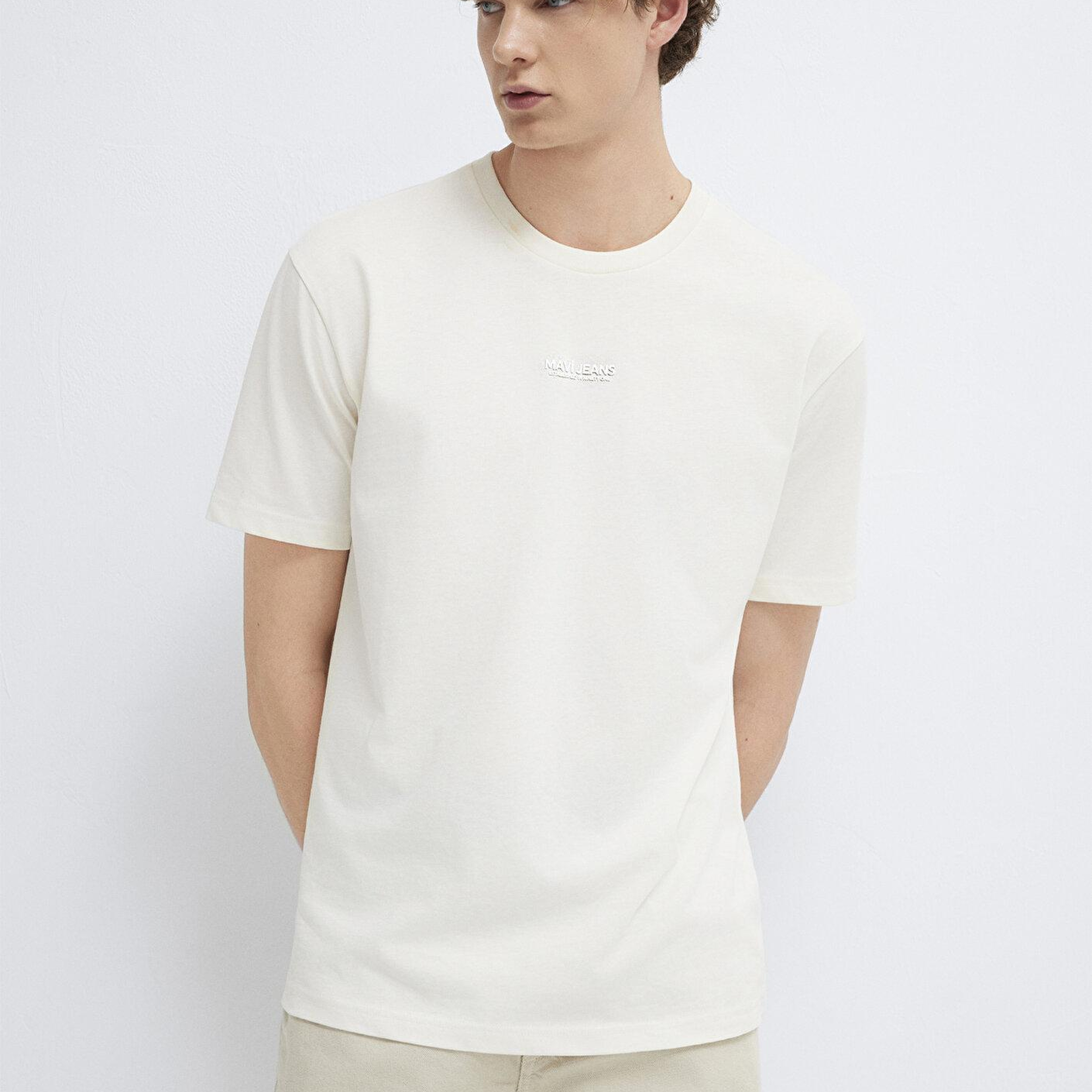 Mavi Mavi Jeans Baskılı Ekru Tişört Loose Fit / Bol Rahat Kesim 0613348-80194