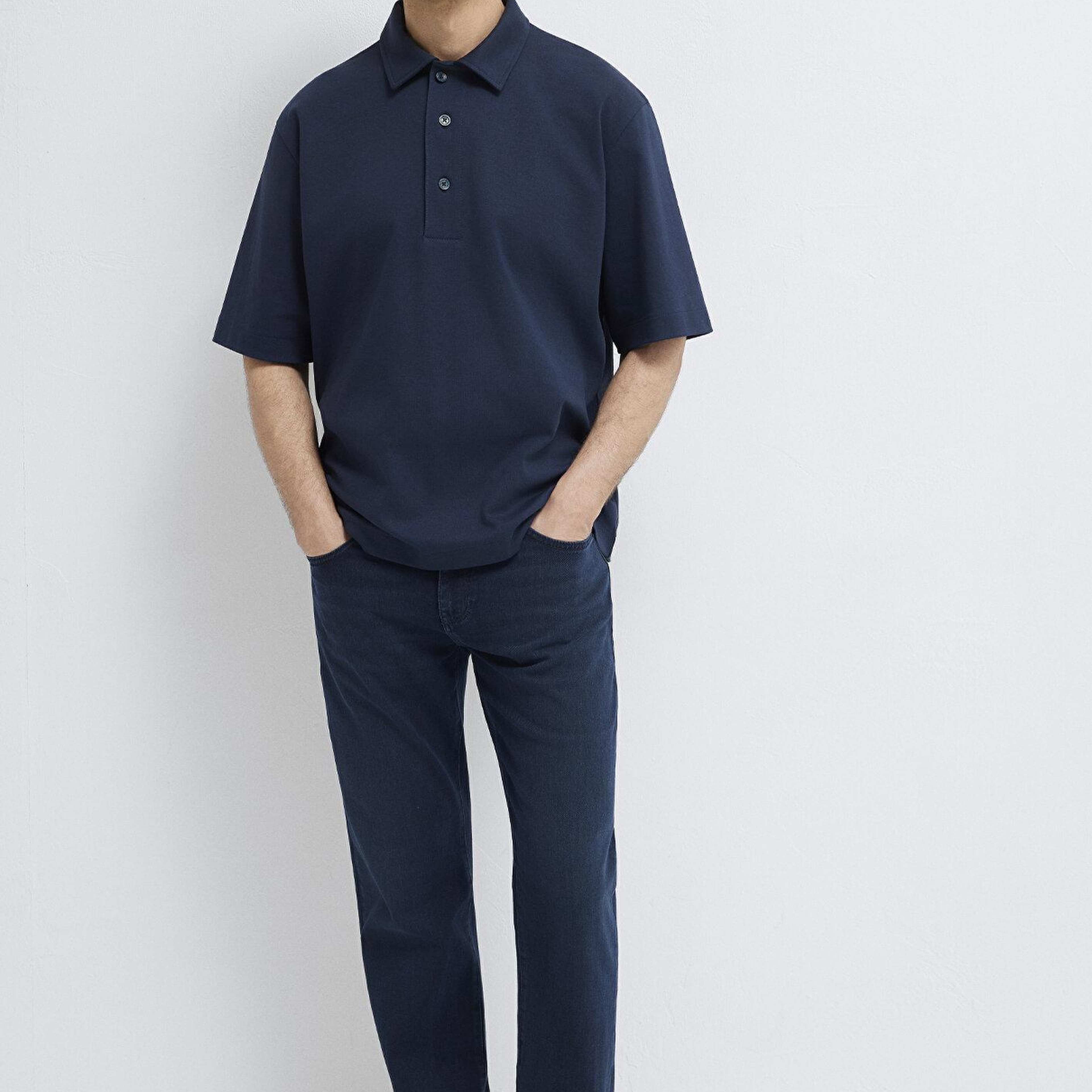 Mavi Lacivert Polo Tişört Loose Fit / Bol Rahat Kesim 0613344-86623