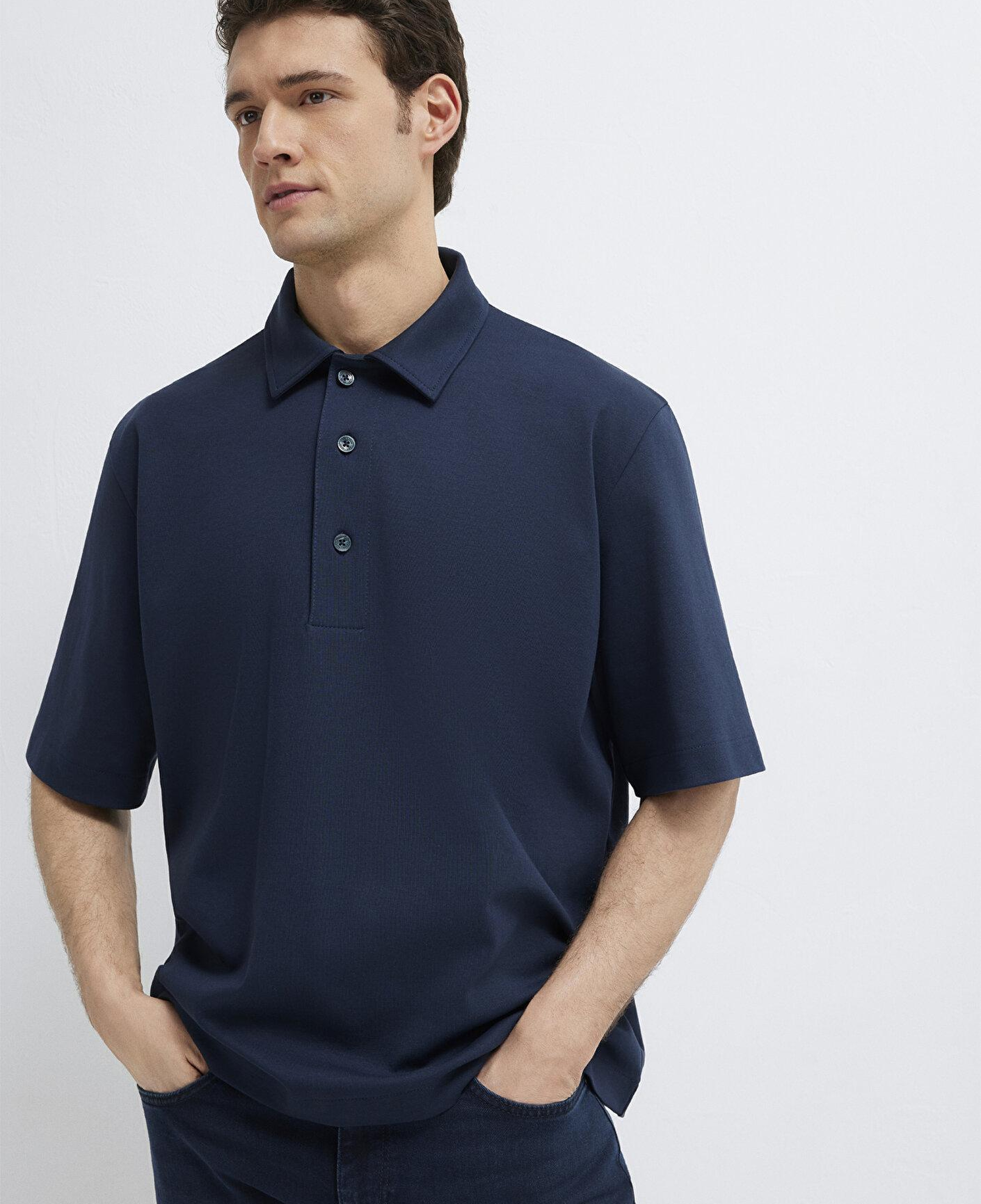 Mavi Lacivert Polo Tişört Loose Fit / Bol Rahat Kesim 0613344-86623