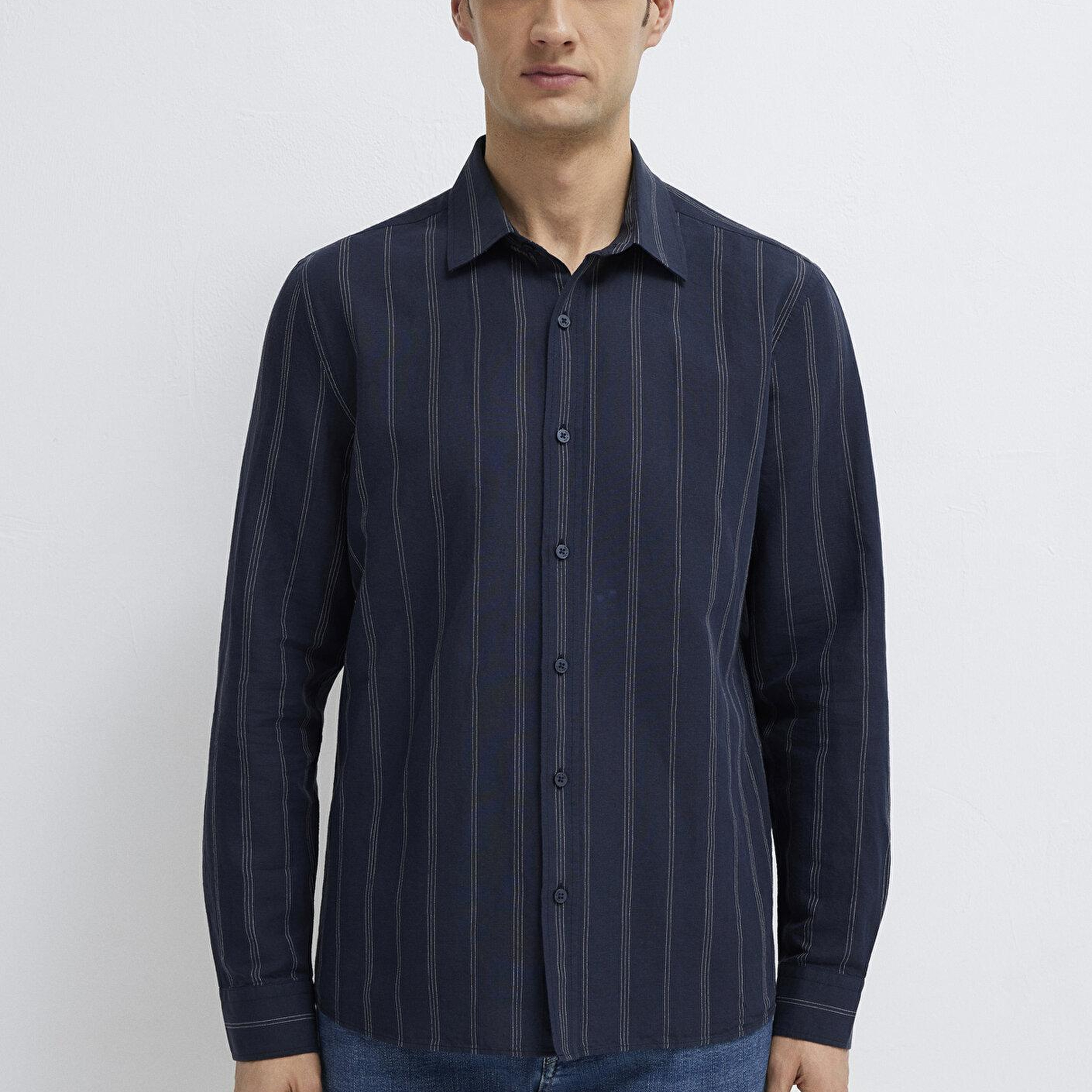 Mavi Keten Karışımlı Lacivert Gömlek Regular Fit / Normal Kesim 0211979-91592