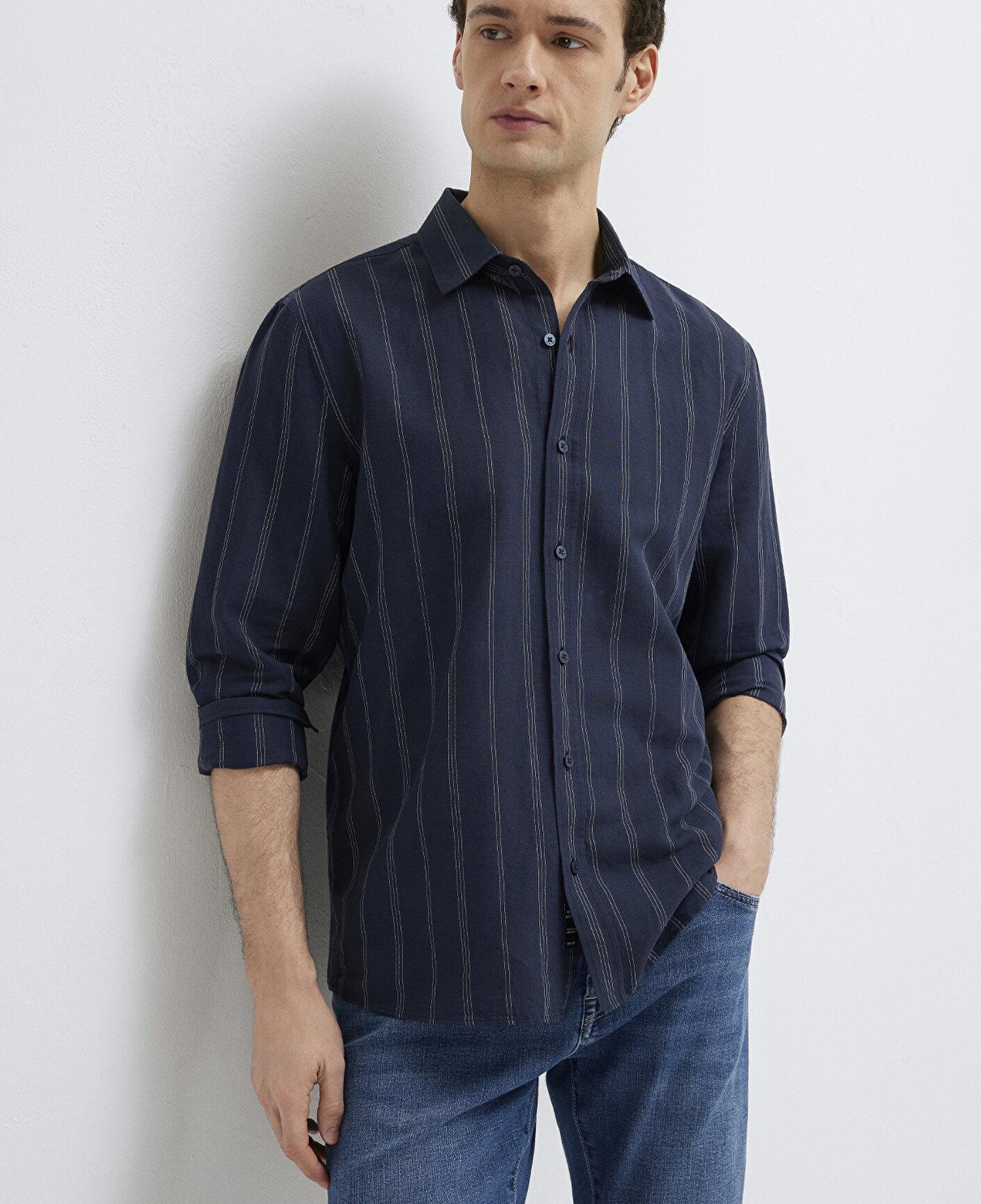 Mavi Keten Karışımlı Lacivert Gömlek Regular Fit / Normal Kesim 0211979-91592