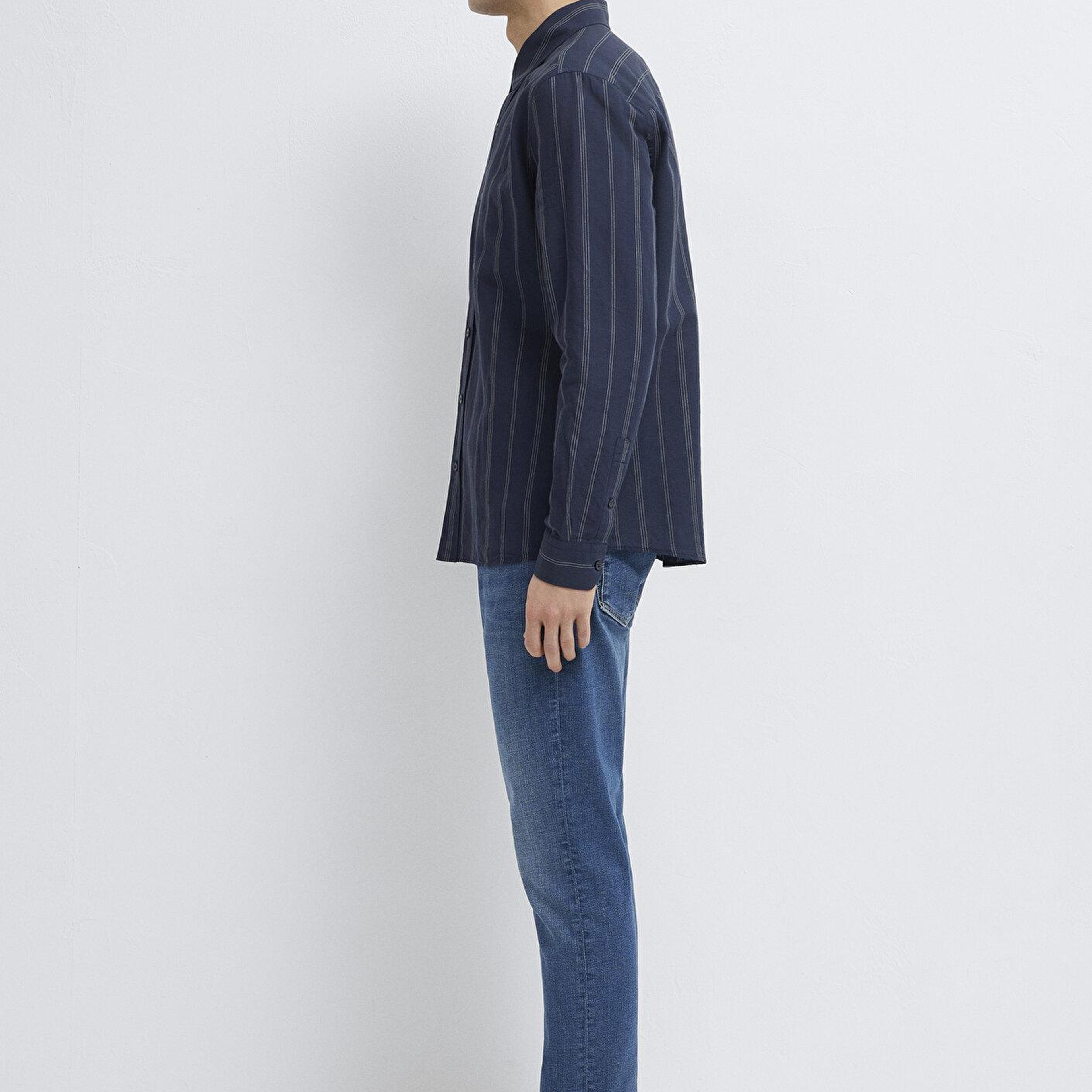 Mavi Keten Karışımlı Lacivert Gömlek Regular Fit / Normal Kesim 0211979-91592