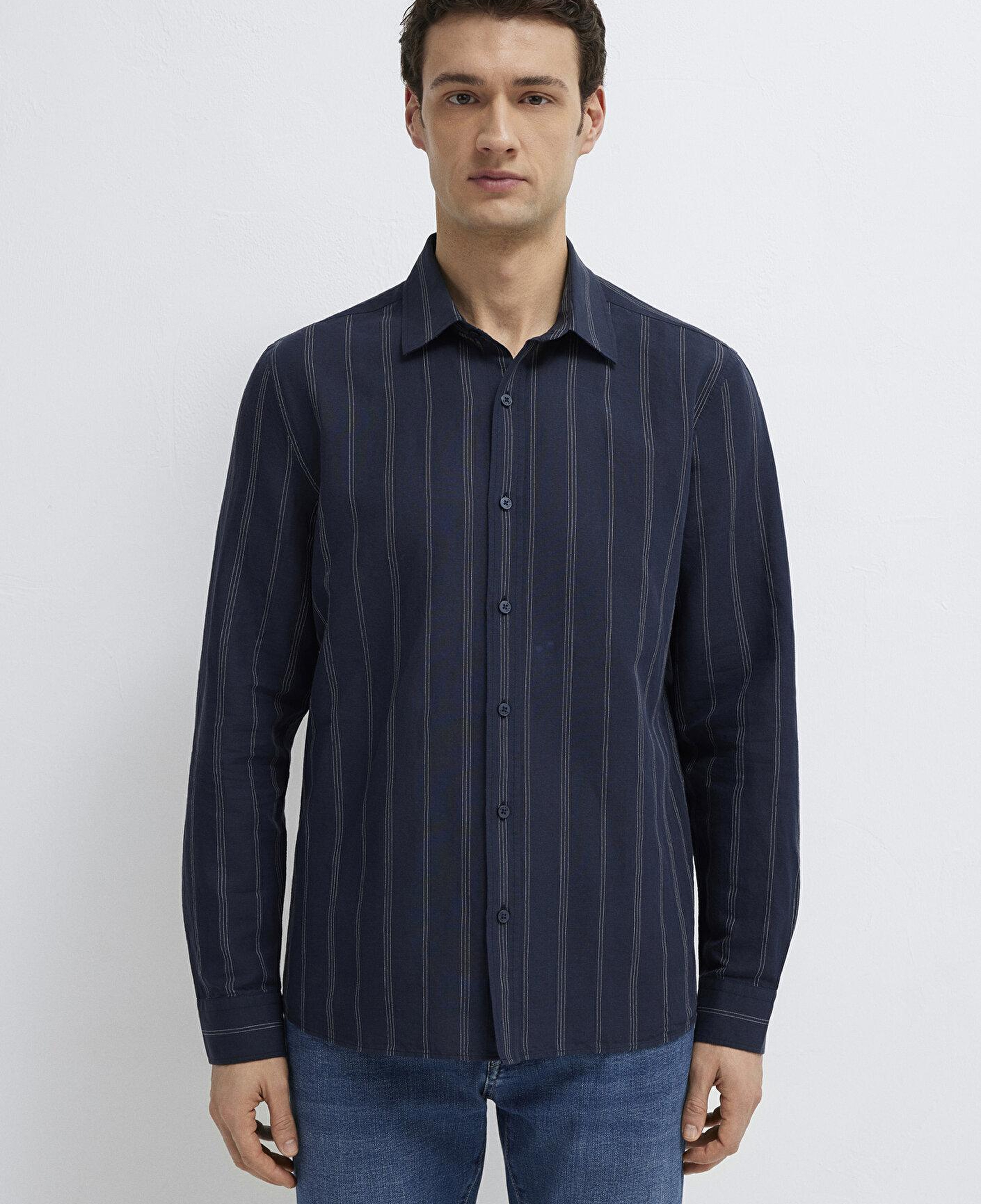 Mavi Keten Karışımlı Lacivert Gömlek Regular Fit / Normal Kesim 0211979-91592