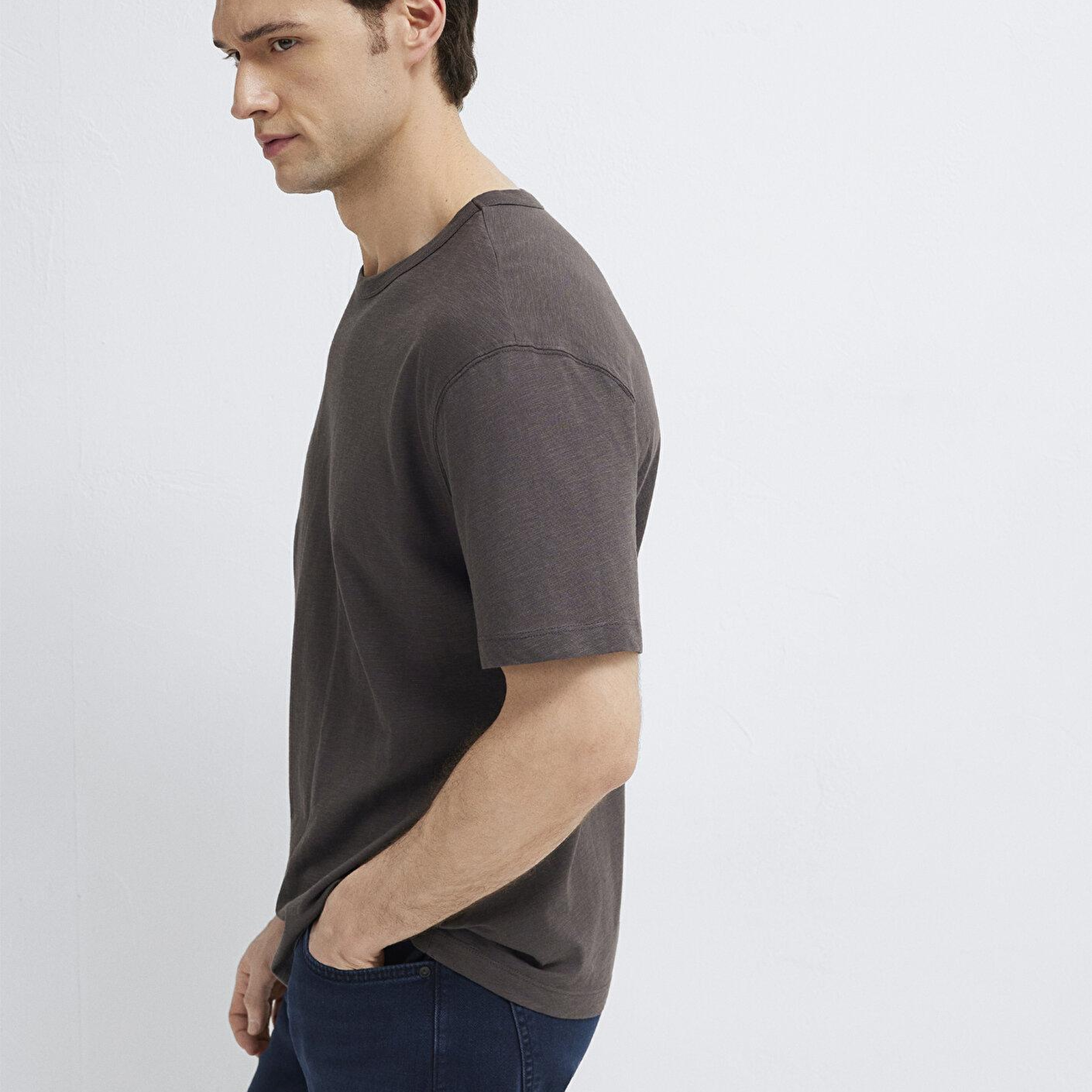 Mavi Kahverengi Basic Tişört Loose Fit / Bol Rahat Kesim 0613460-70219