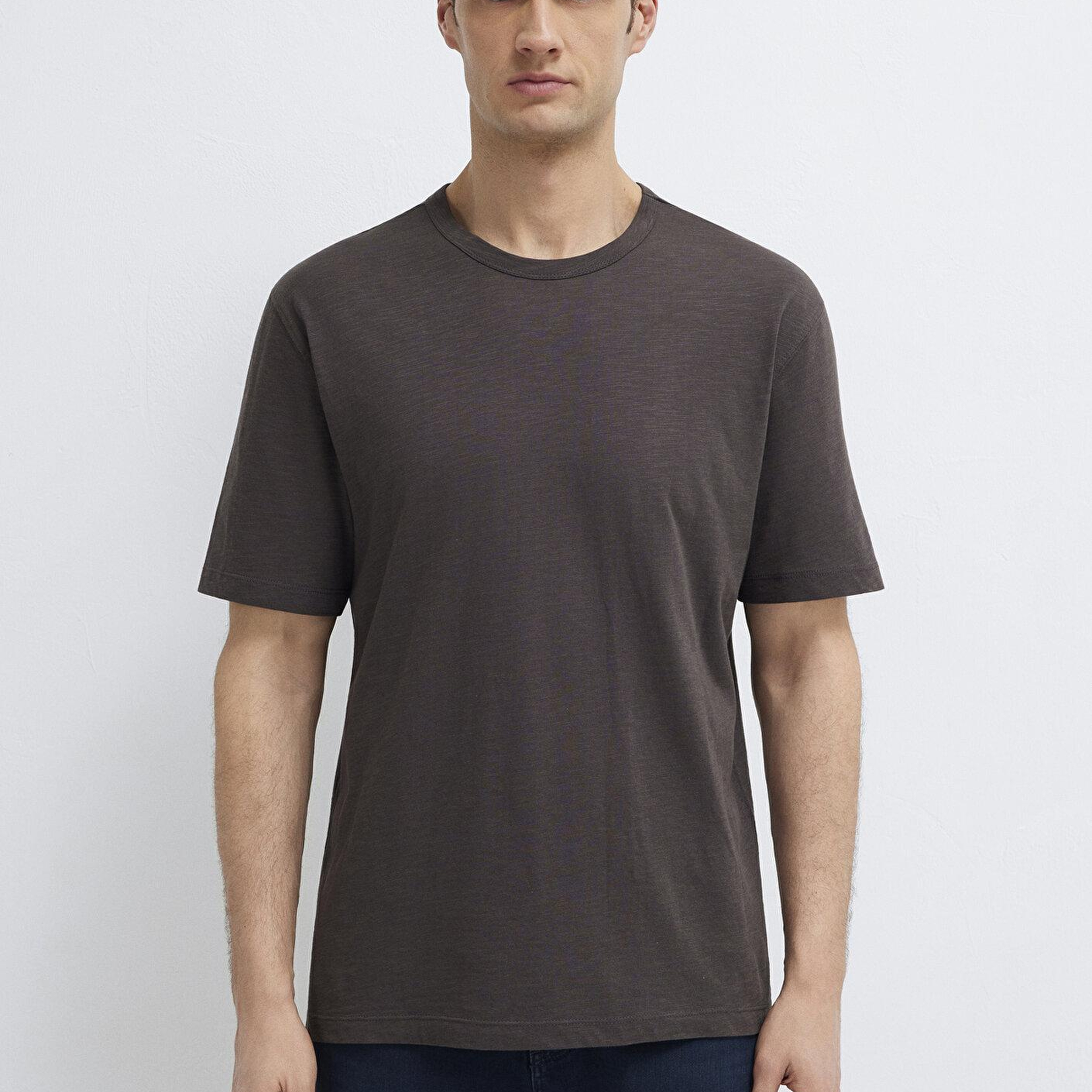 Mavi Kahverengi Basic Tişört Loose Fit / Bol Rahat Kesim 0613460-70219