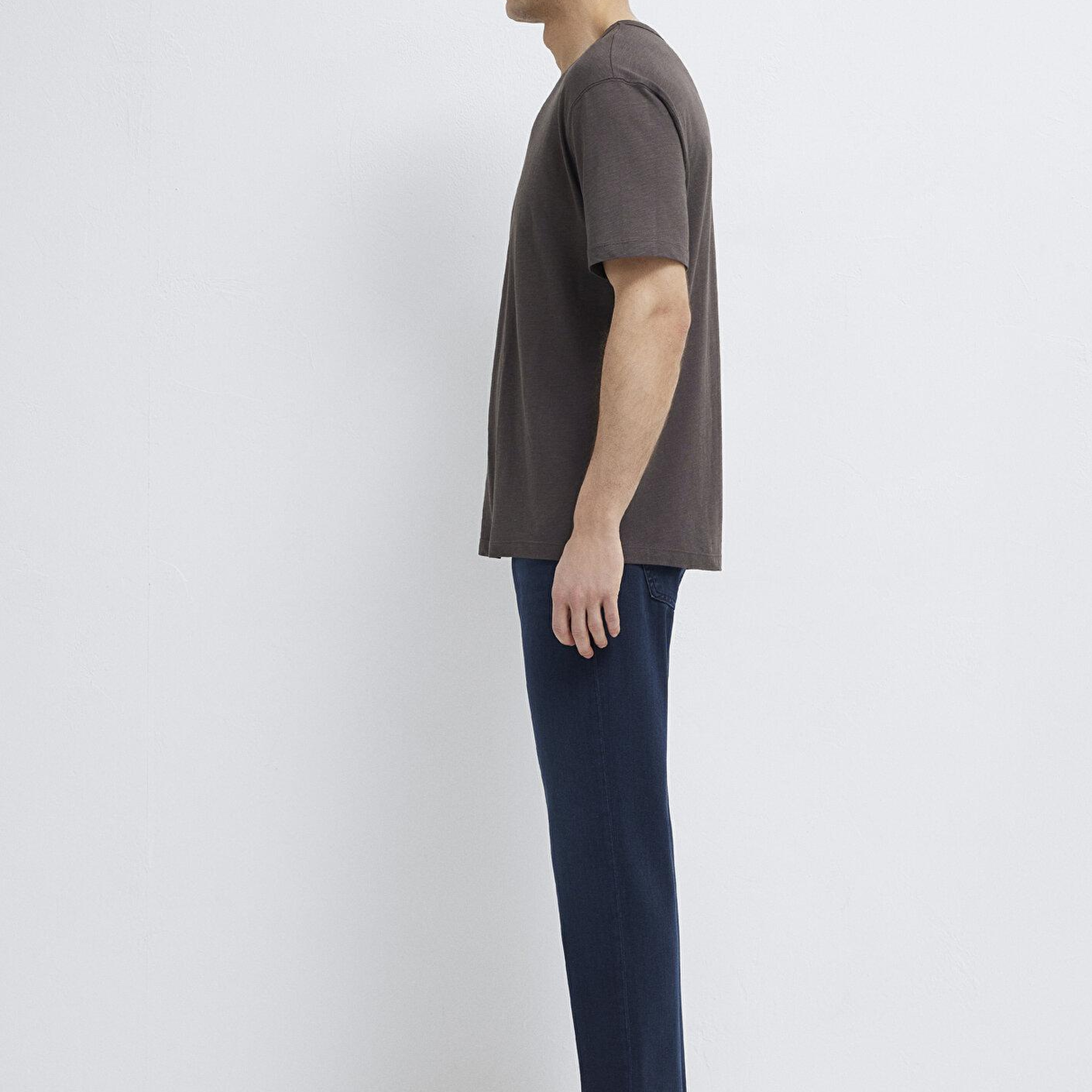 Mavi Kahverengi Basic Tişört Loose Fit / Bol Rahat Kesim 0613460-70219