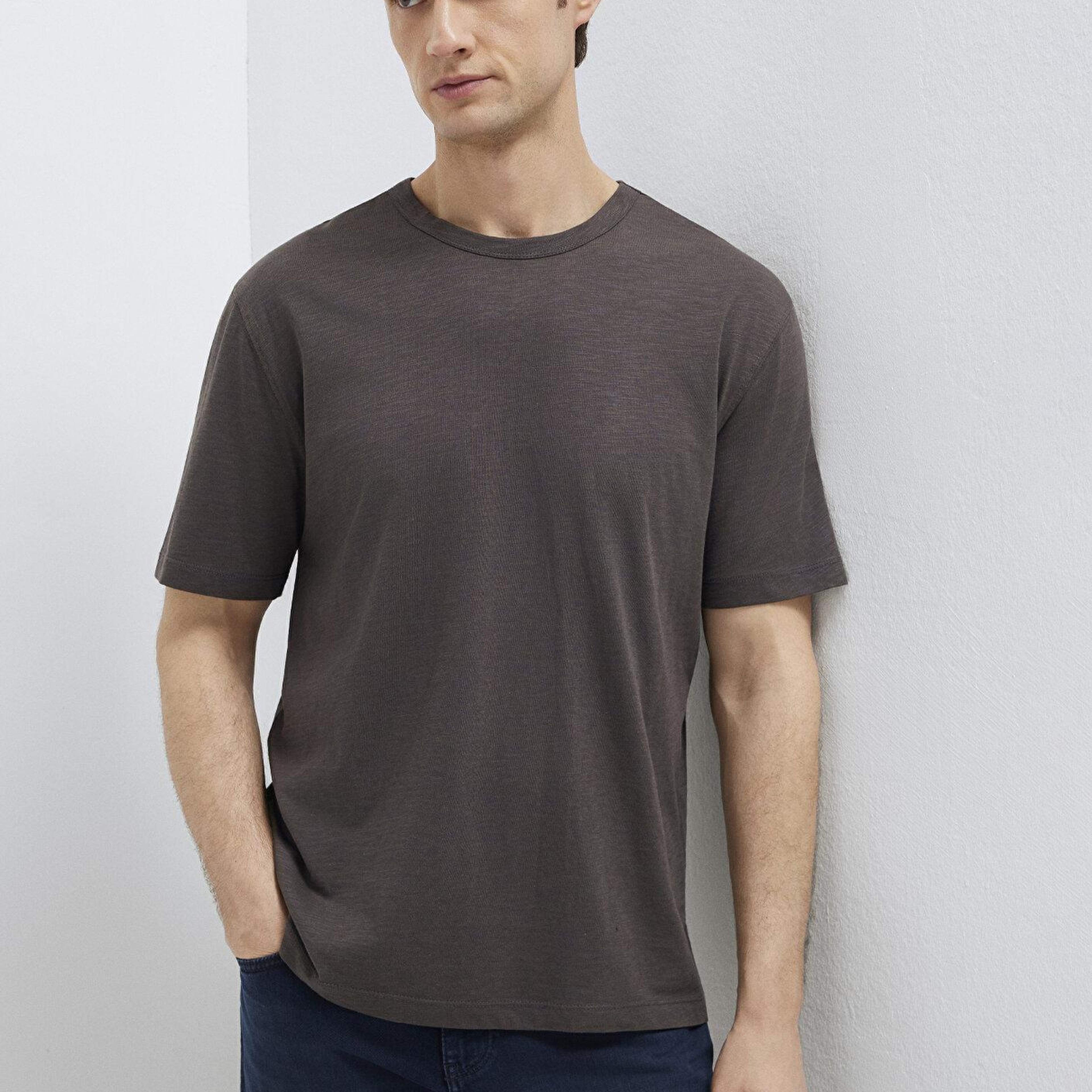 Mavi Kahverengi Basic Tişört Loose Fit / Bol Rahat Kesim 0613460-70219