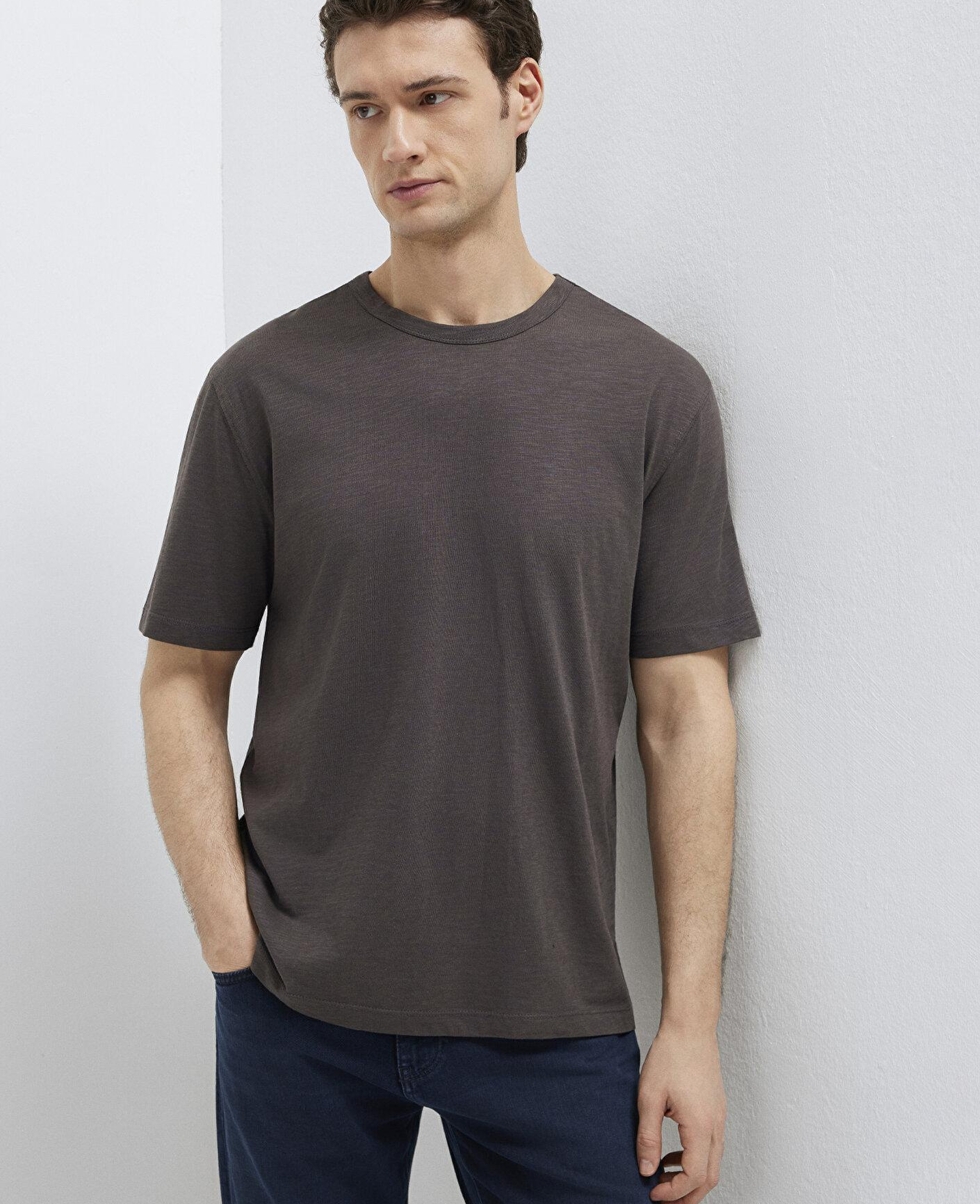 Mavi Kahverengi Basic Tişört Loose Fit / Bol Rahat Kesim 0613460-70219