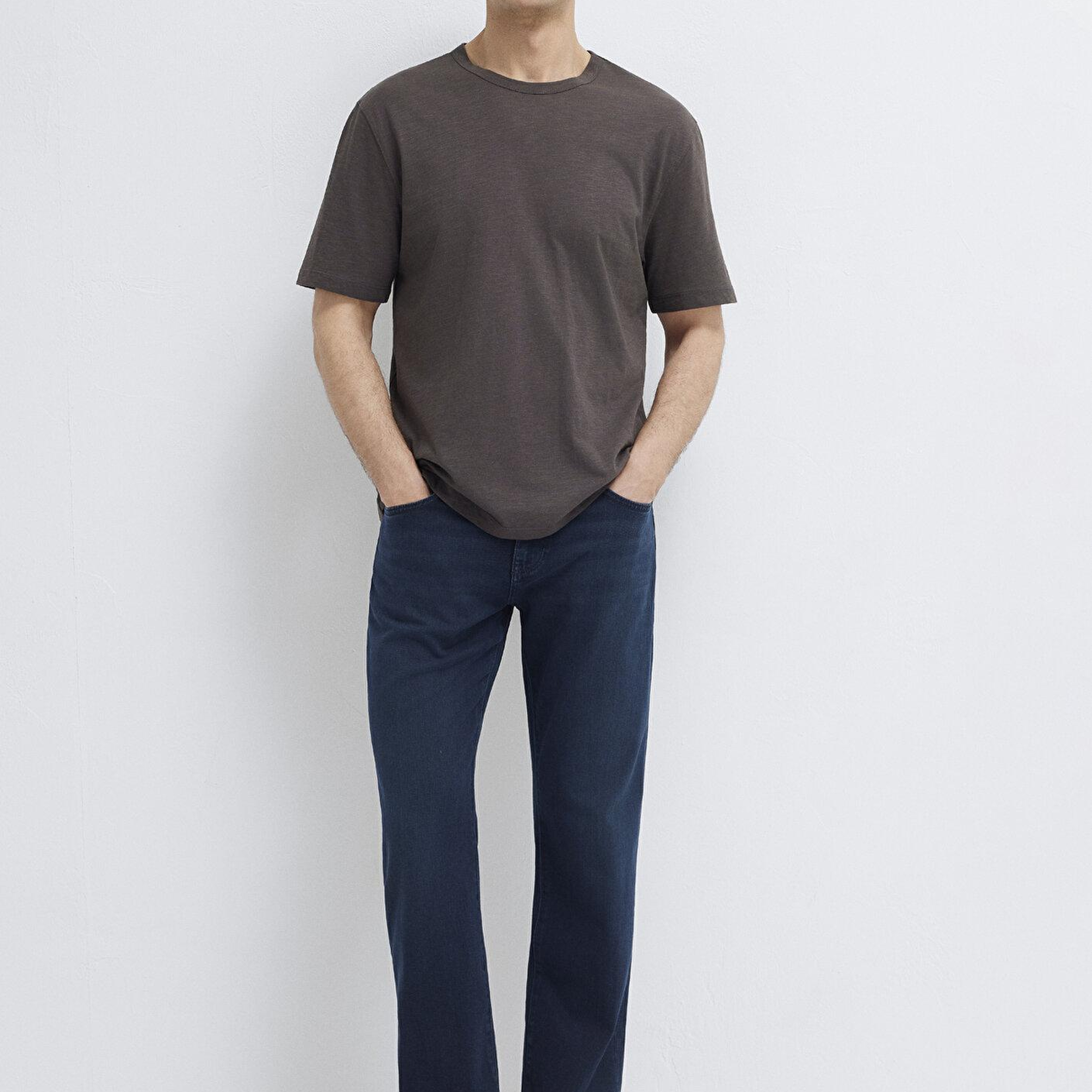 Mavi Kahverengi Basic Tişört Loose Fit / Bol Rahat Kesim 0613460-70219