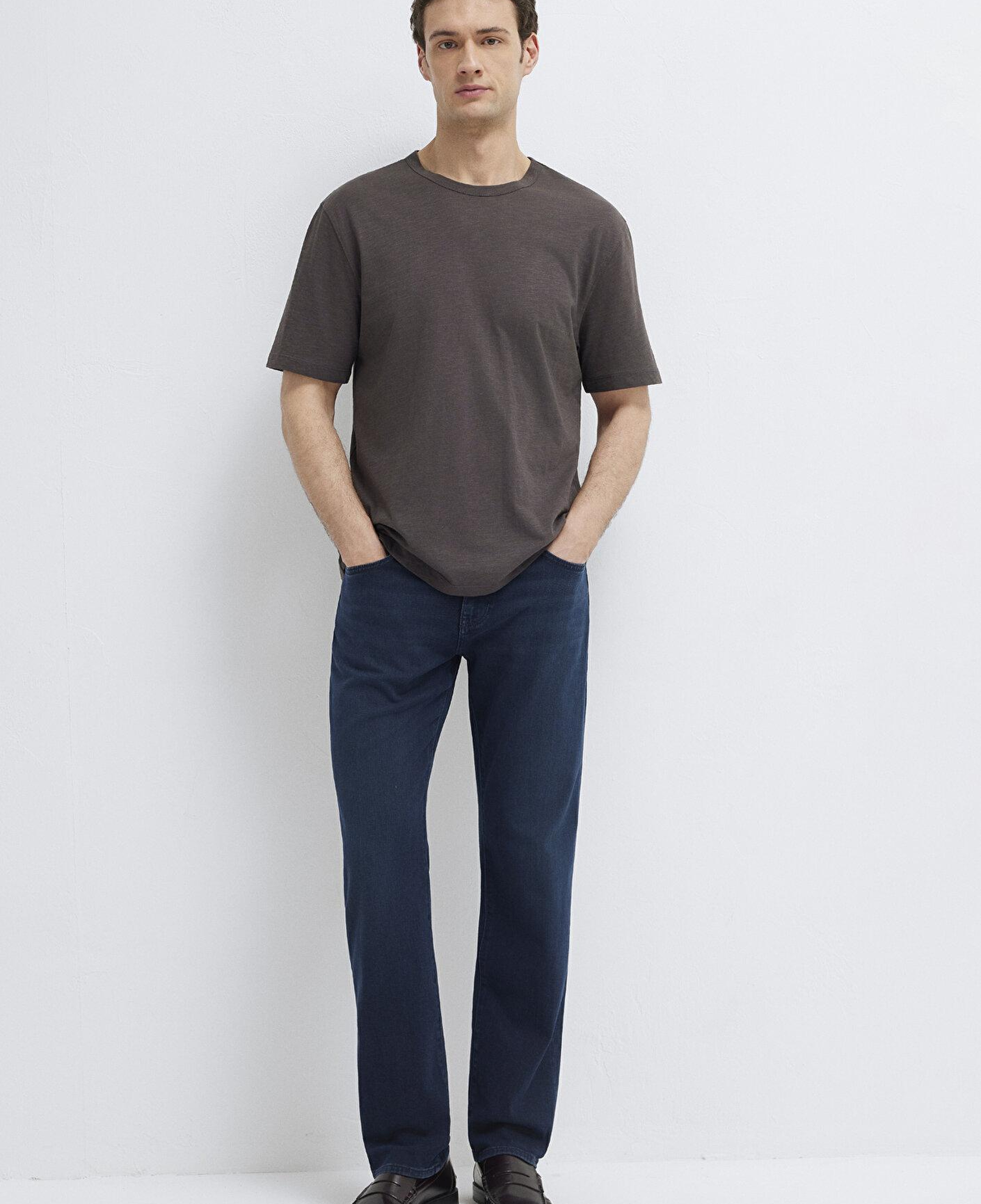 Mavi Kahverengi Basic Tişört Loose Fit / Bol Rahat Kesim 0613460-70219