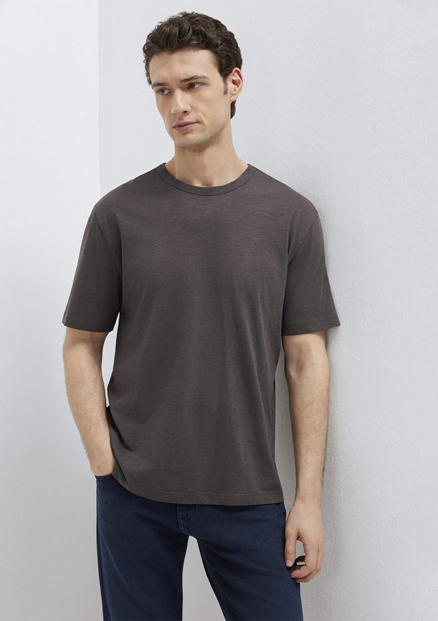 Mavi Kahverengi Basic Tişört Loose Fit / Bol Rahat Kesim 0613460-70219