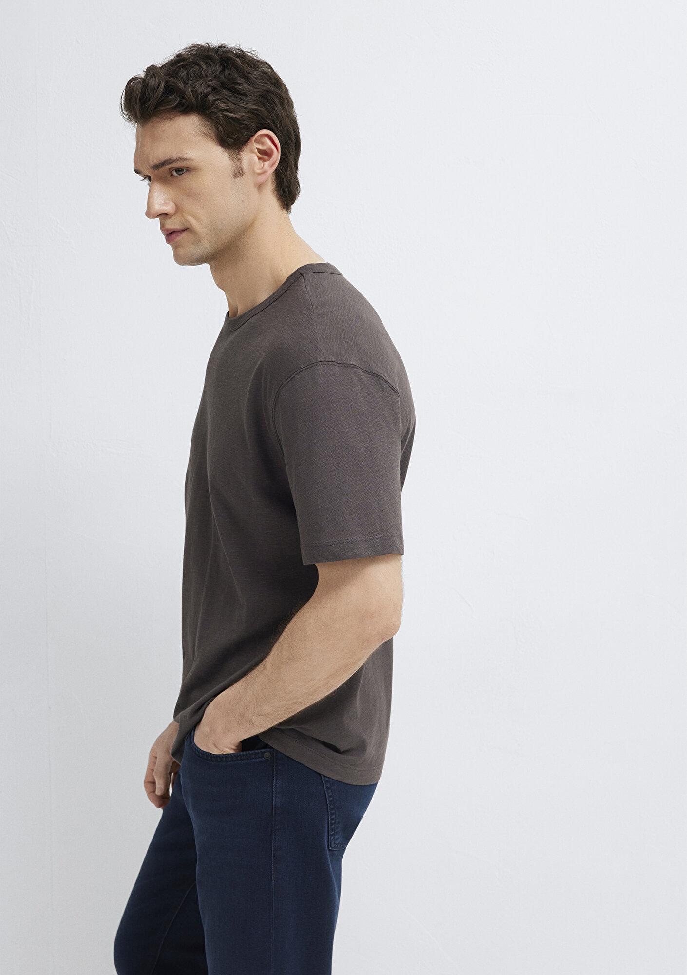 Mavi Kahverengi Basic Tişört Loose Fit / Bol Rahat Kesim 0613460-70219