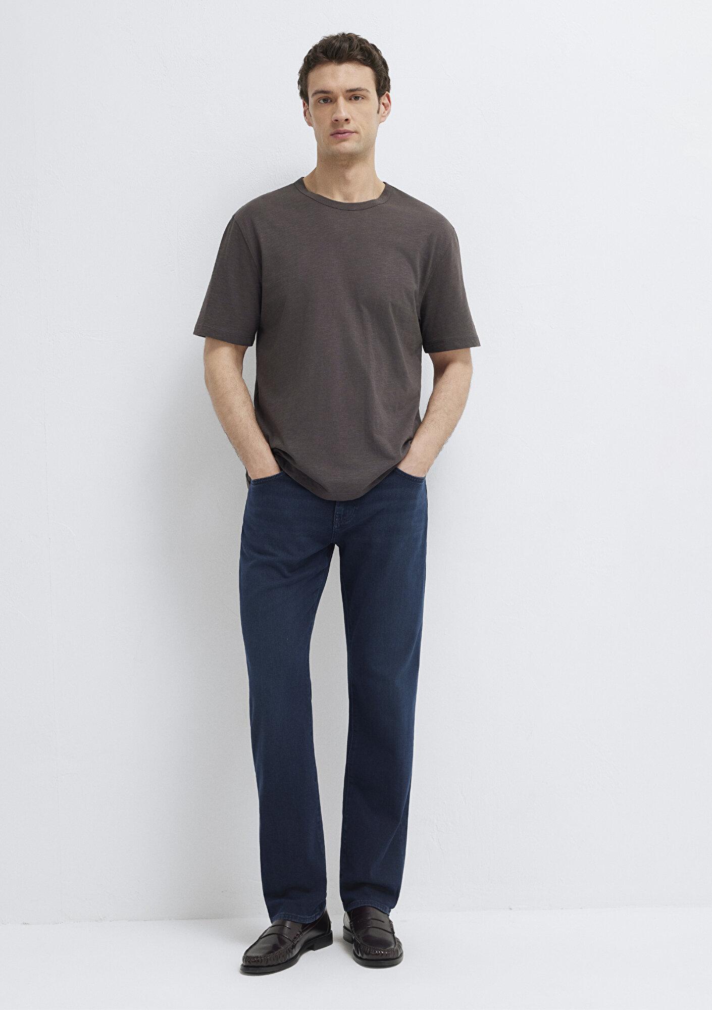 Mavi Kahverengi Basic Tişört Loose Fit / Bol Rahat Kesim 0613460-70219