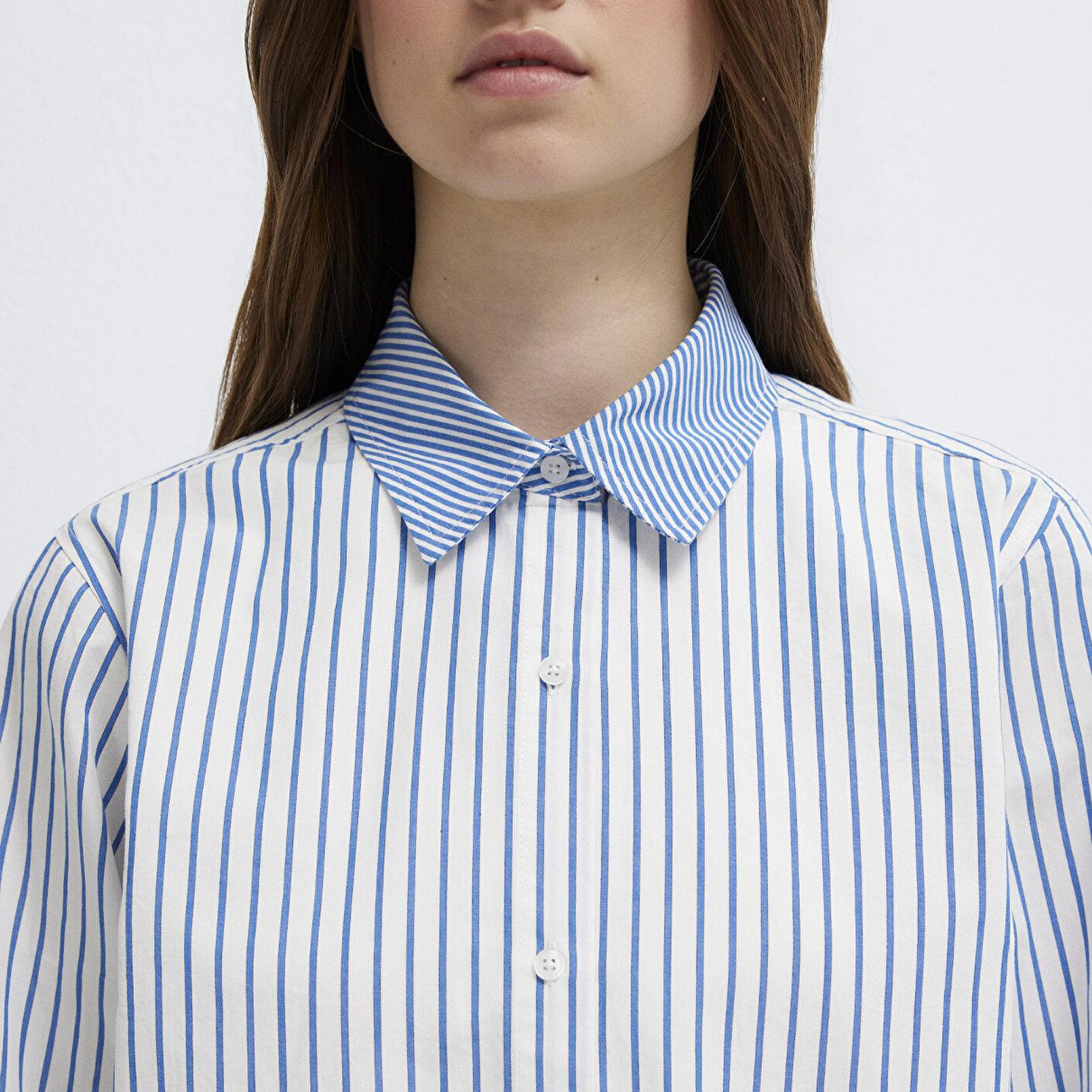 Mavi Çizgili Gömlek Loose Fit / Bol Rahat Kesim 1211454-84005