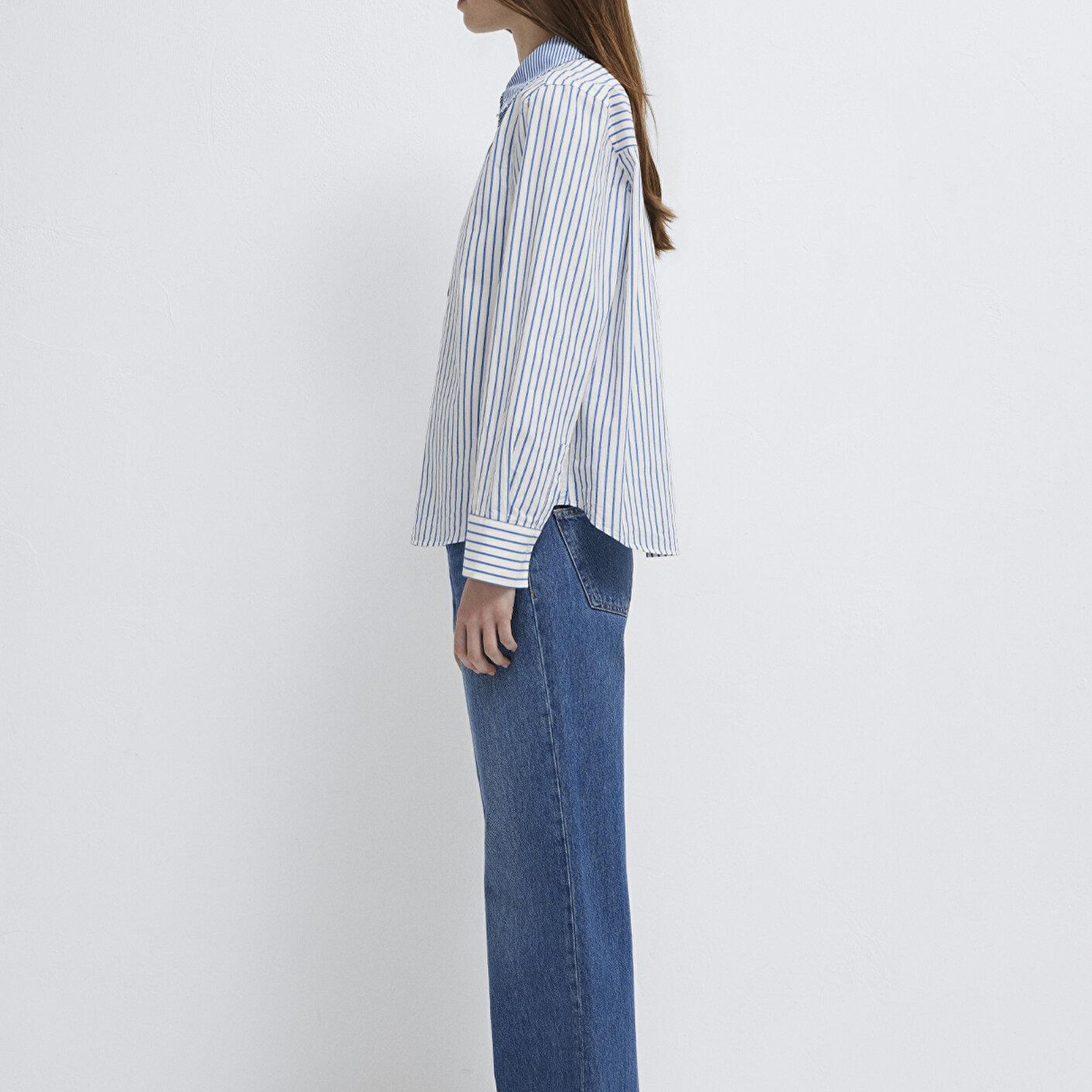 Mavi Çizgili Gömlek Loose Fit / Bol Rahat Kesim 1211454-84005
