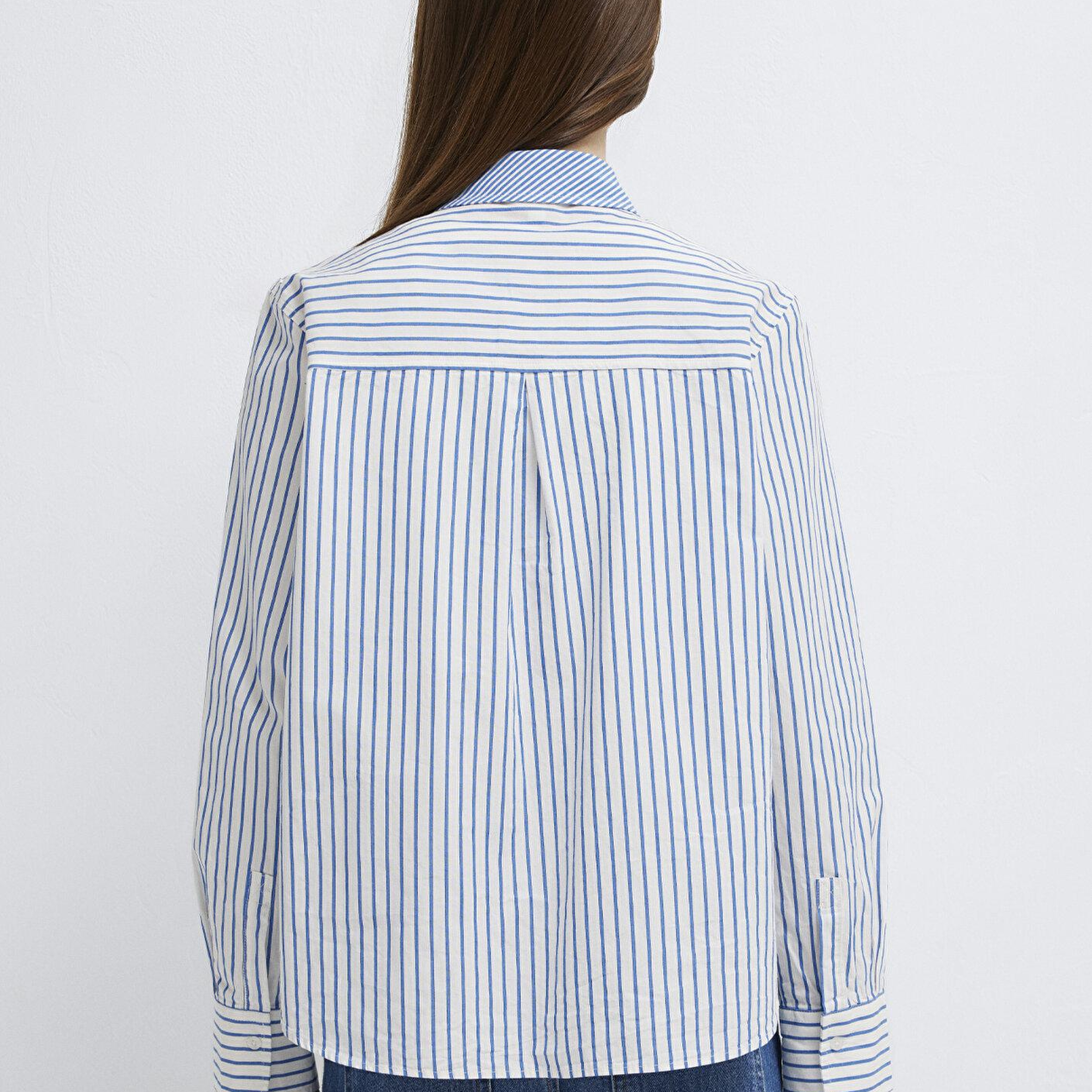 Mavi Çizgili Gömlek Loose Fit / Bol Rahat Kesim 1211454-84005