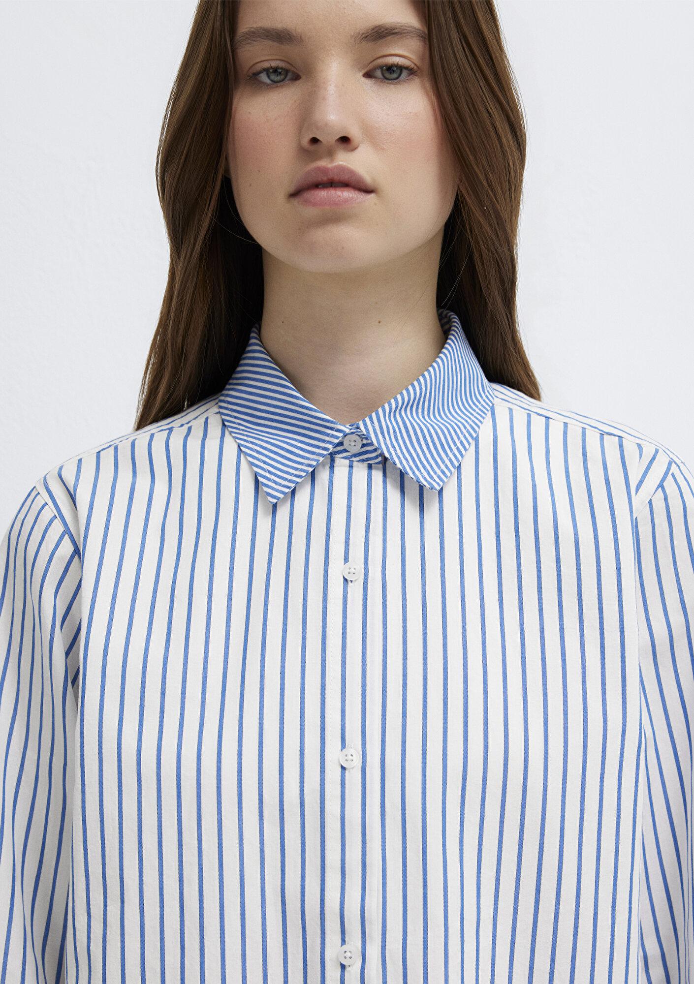 Mavi Çizgili Gömlek Loose Fit / Bol Rahat Kesim 1211454-84005