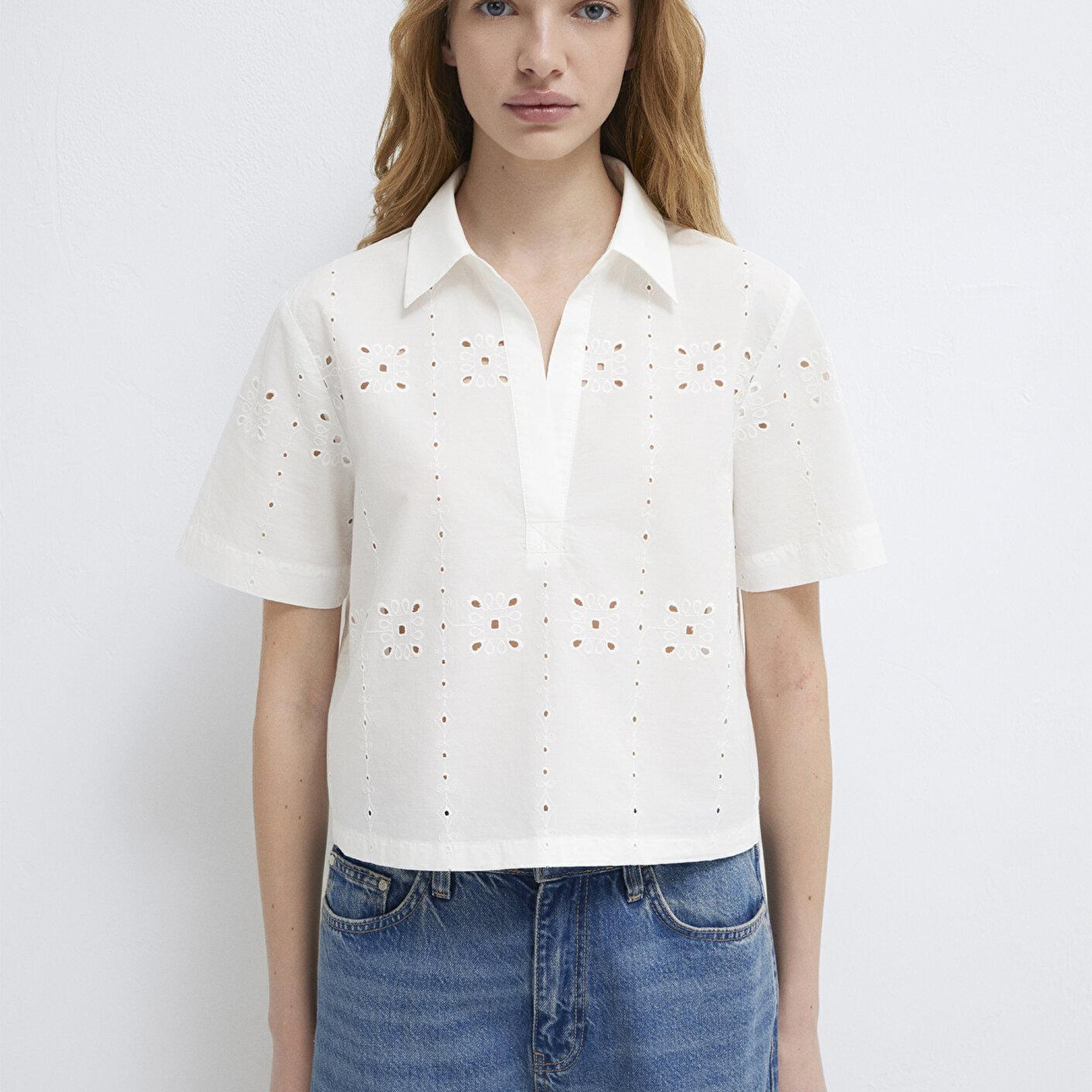 Mavi Nakış Detaylı Ekru Bluz 1211476-70057