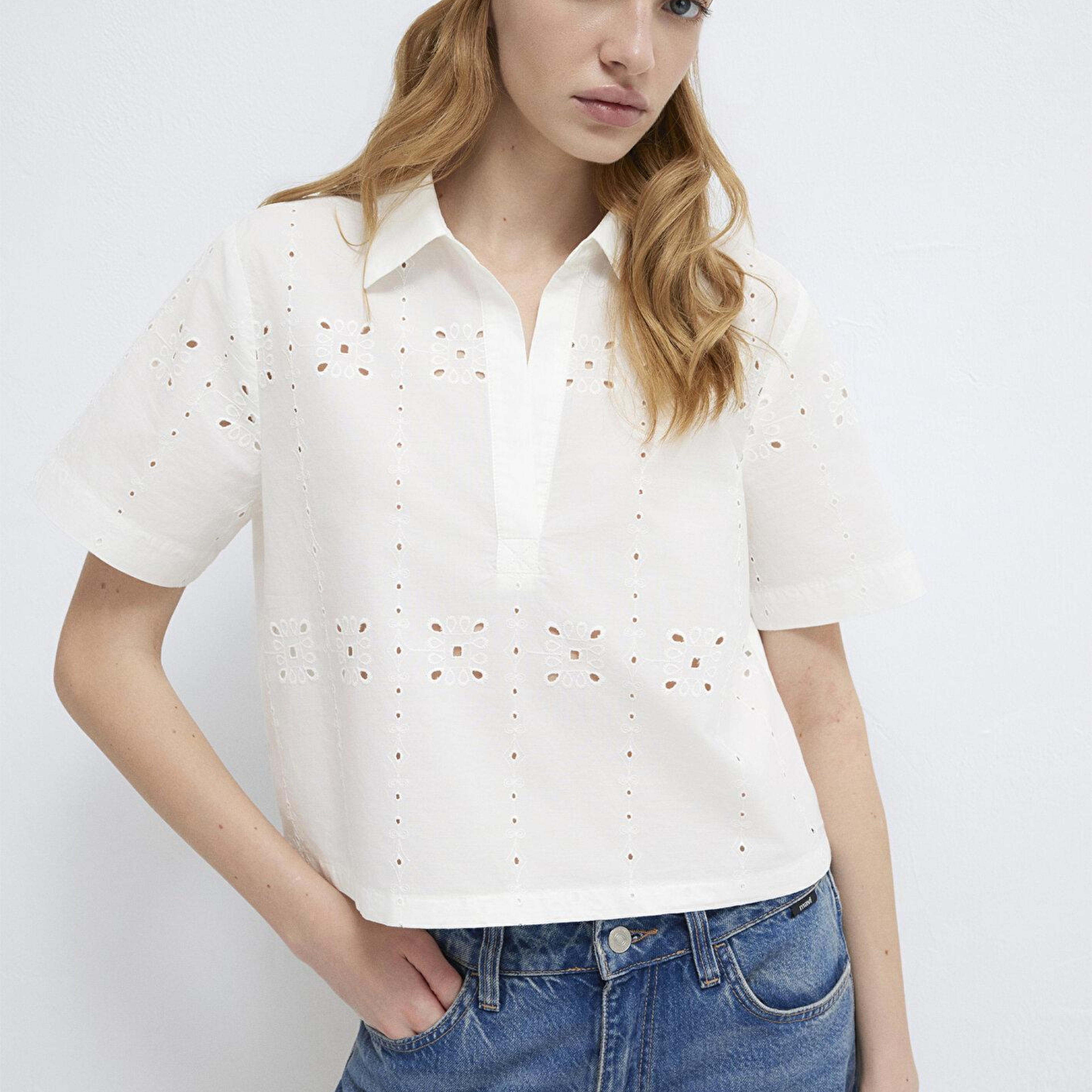 Mavi Nakış Detaylı Ekru Bluz 1211476-70057